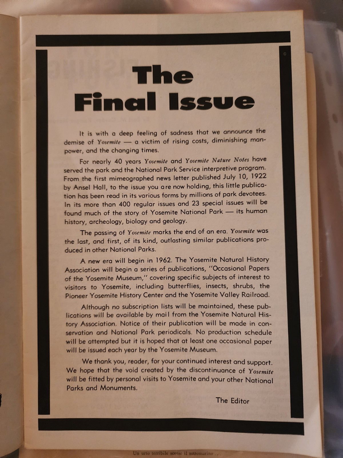 1961 Yosemite Magazine FINAL ISSUE Vol 40 No 6 – 1922-1961 History Park Service