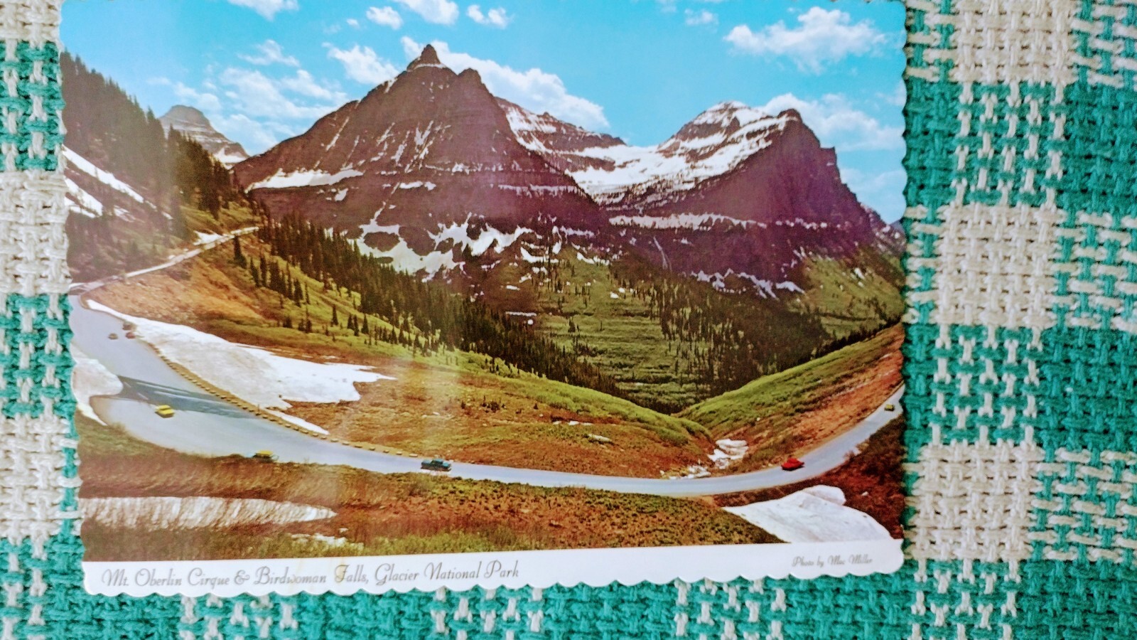 POST CARD MT.OBERLIN CIRQUE & BIRDWOMAN FALLS GLACIER NATIONAL PARK MONTANA.