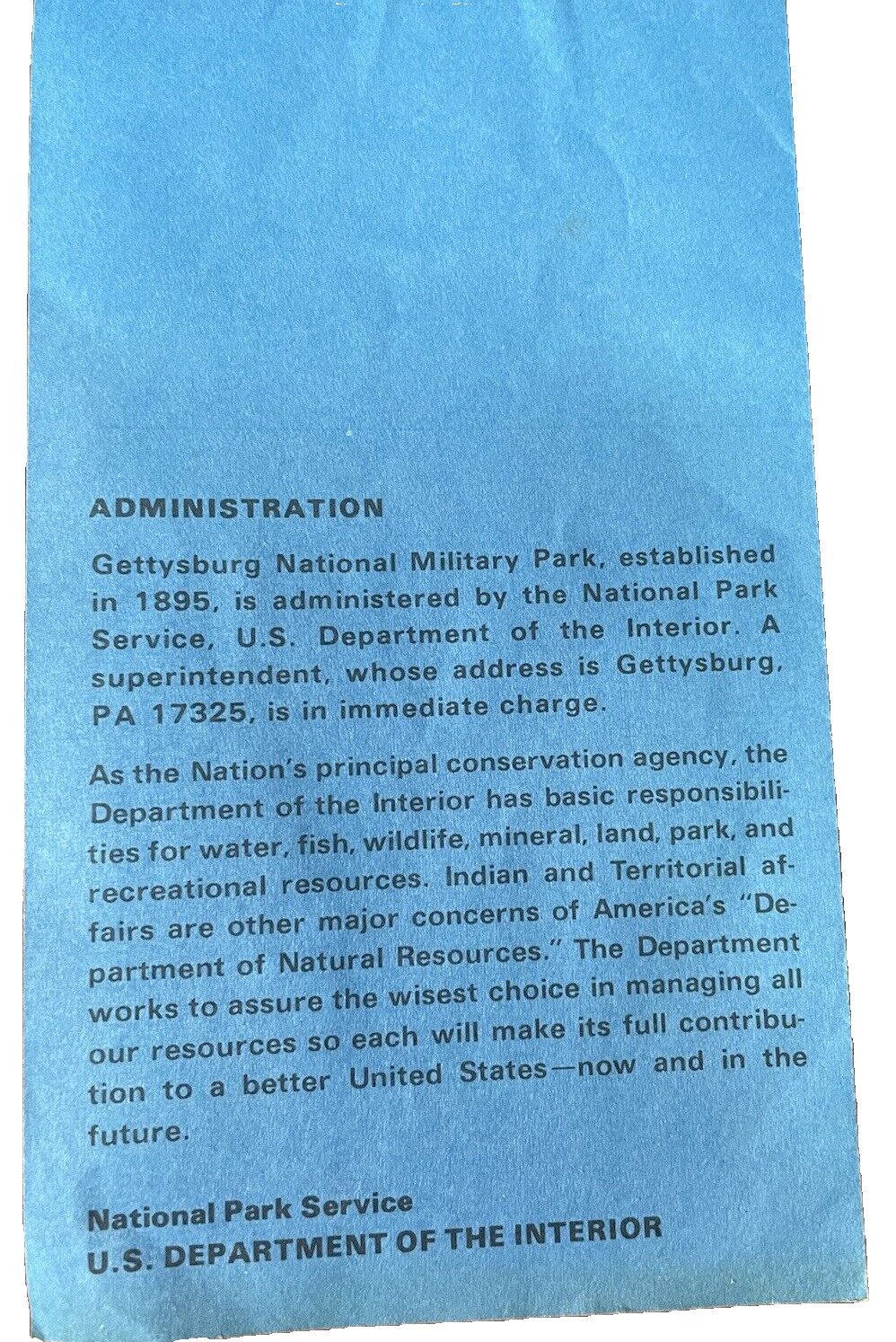 Gettysburg National Military Park Brochure & Map US National Park Service 1973