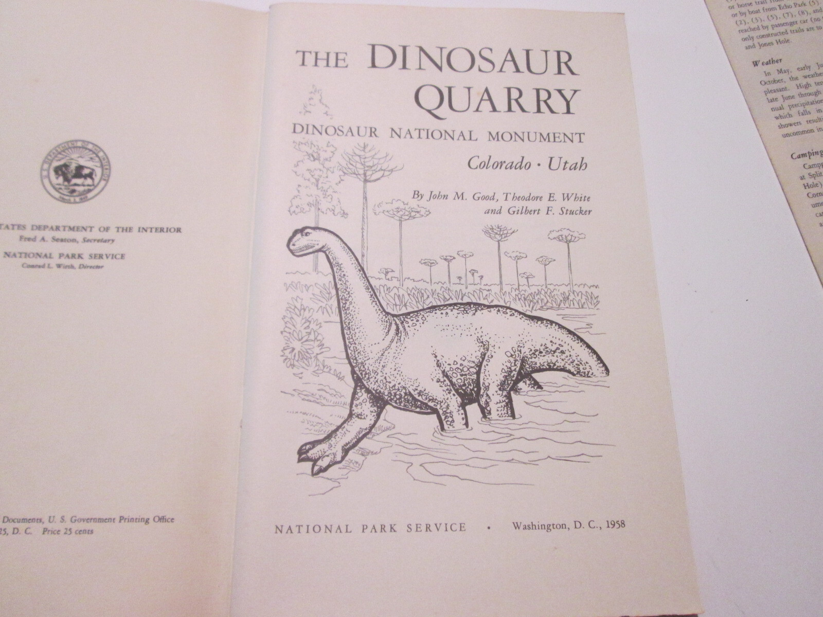1958 Dinosaur Quarry Booklet & 1957 Dinosaur Nat’l Monument Brochure NPS