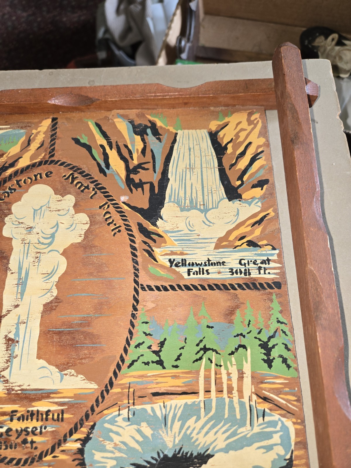 Vintage Yellowstone National Park Wood Souvenir Serving Tray/Wall Hanging 14×12