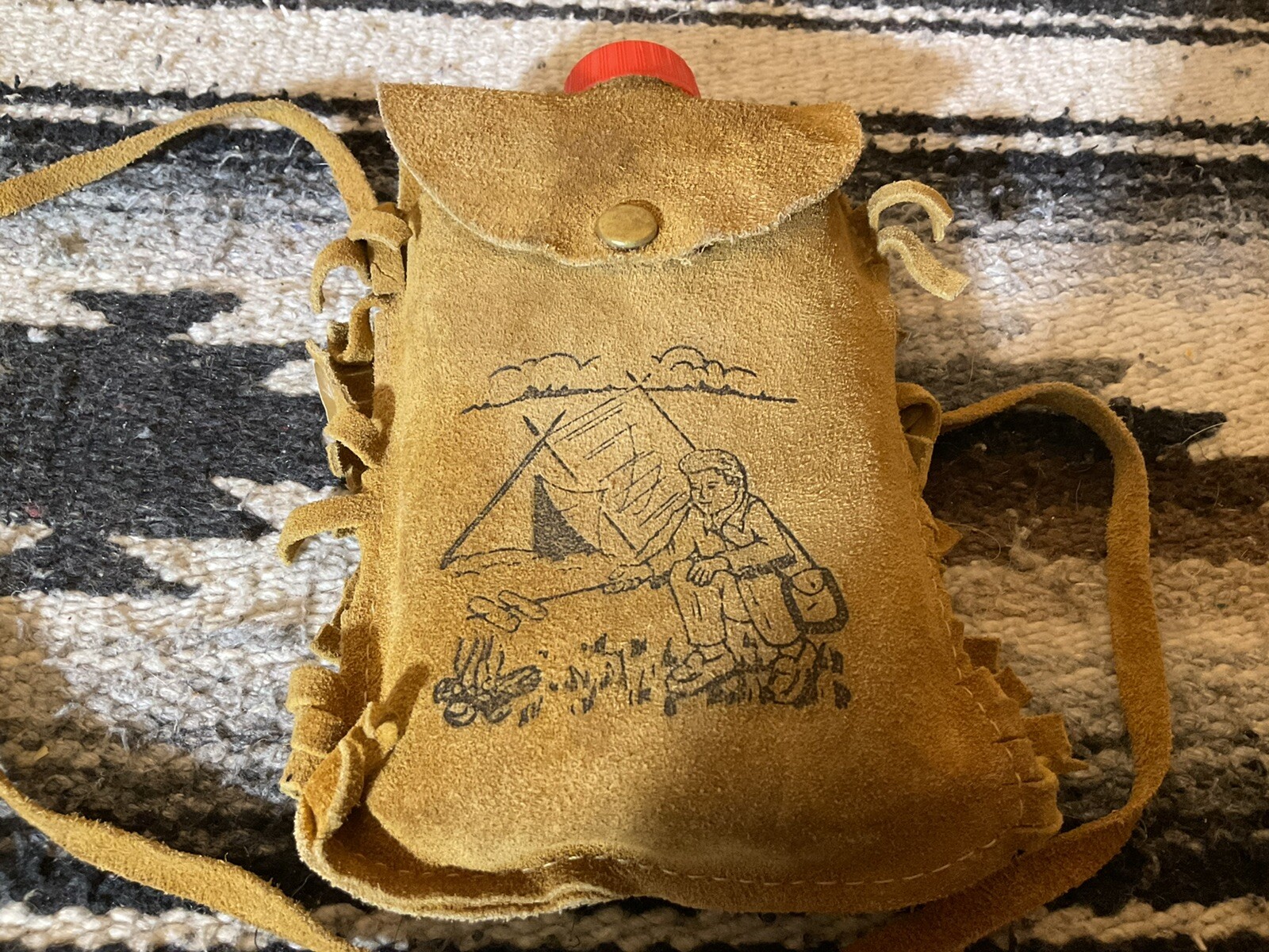 Vintage Bloom Brothers Leather Purse Bag Canteen Camping Scene