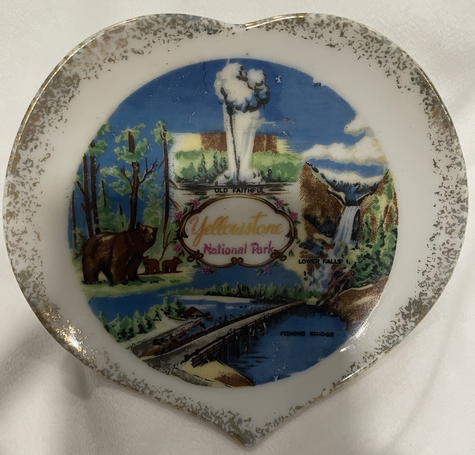 Vintage Yellowstone National Park 4.5 Inch Trinket Tray By Victoria Ceramics