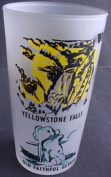 Vintage Yellowstone National Park & Wyoming Old Faithful Tetons Frosted Glass