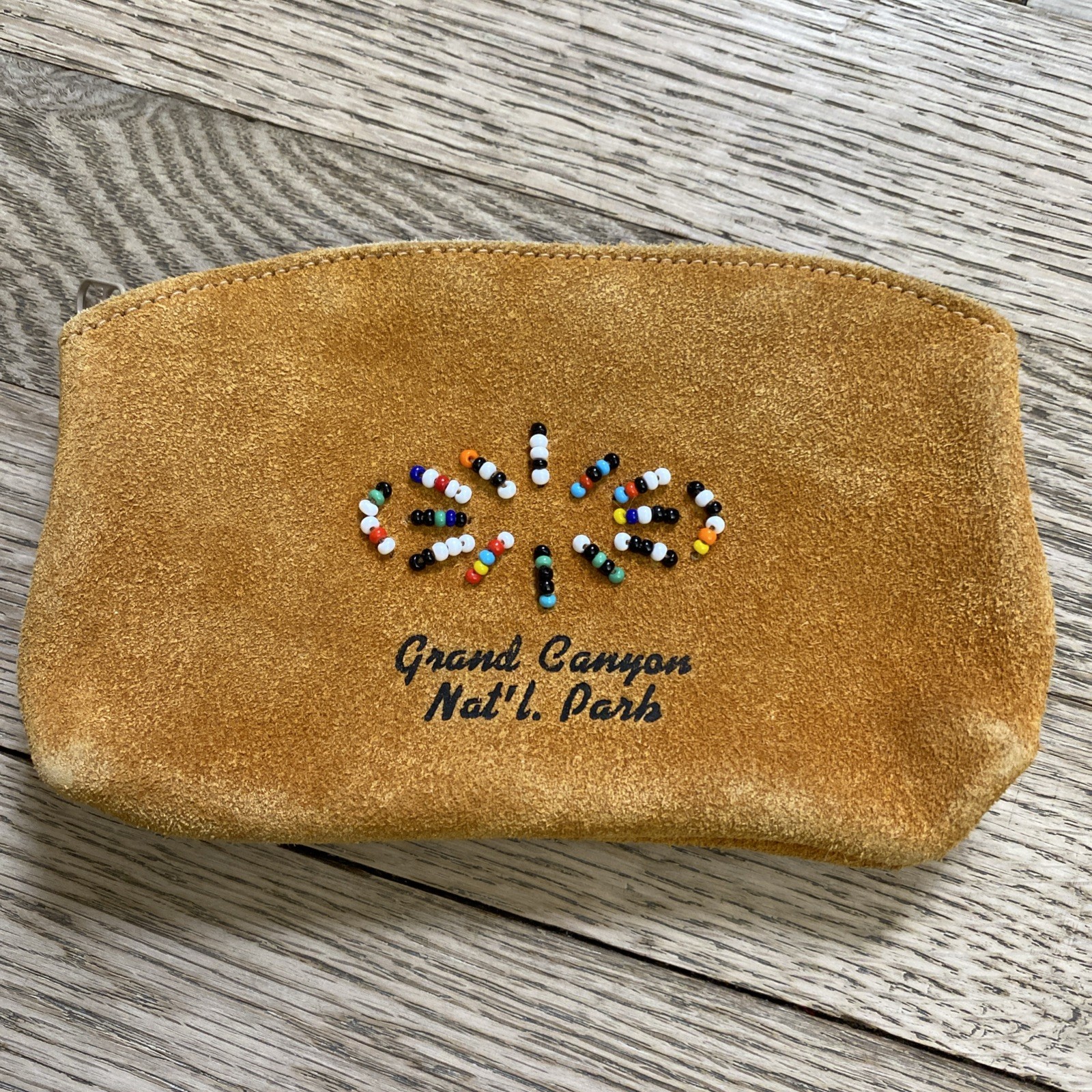 1960s Souvenir Grand Canyon National Park Leather Beaded Pouch Fred Harvey