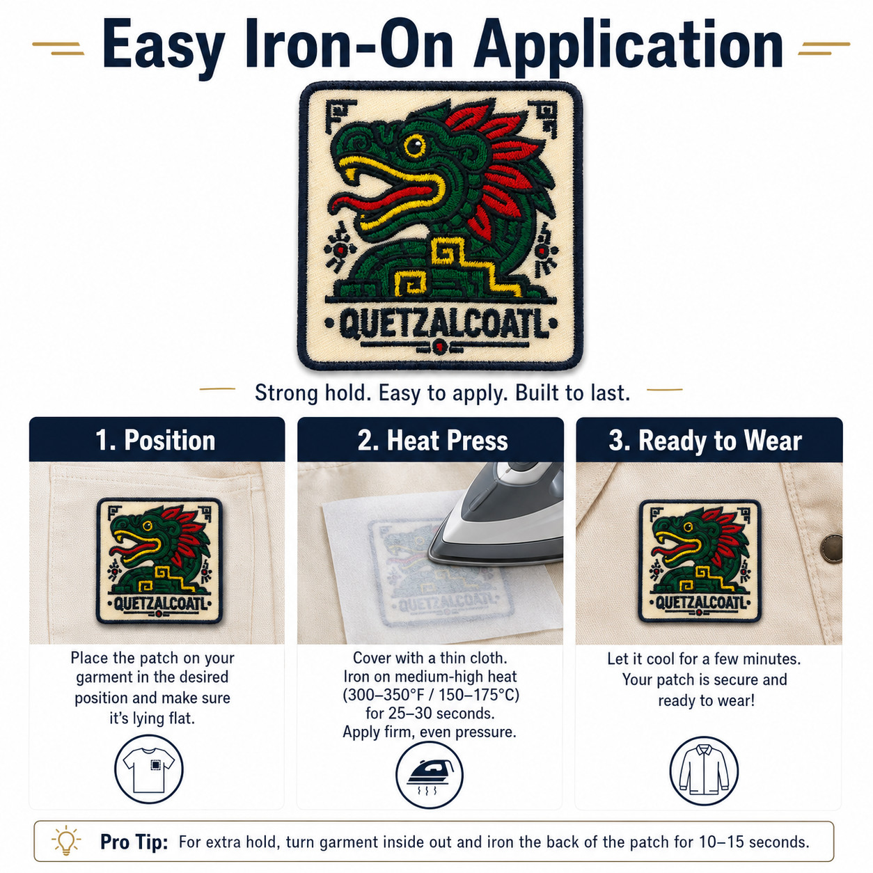 Quetzalcoatl Aztec Feathered Serpent 3 Inch Iron-On Embroidered Patch