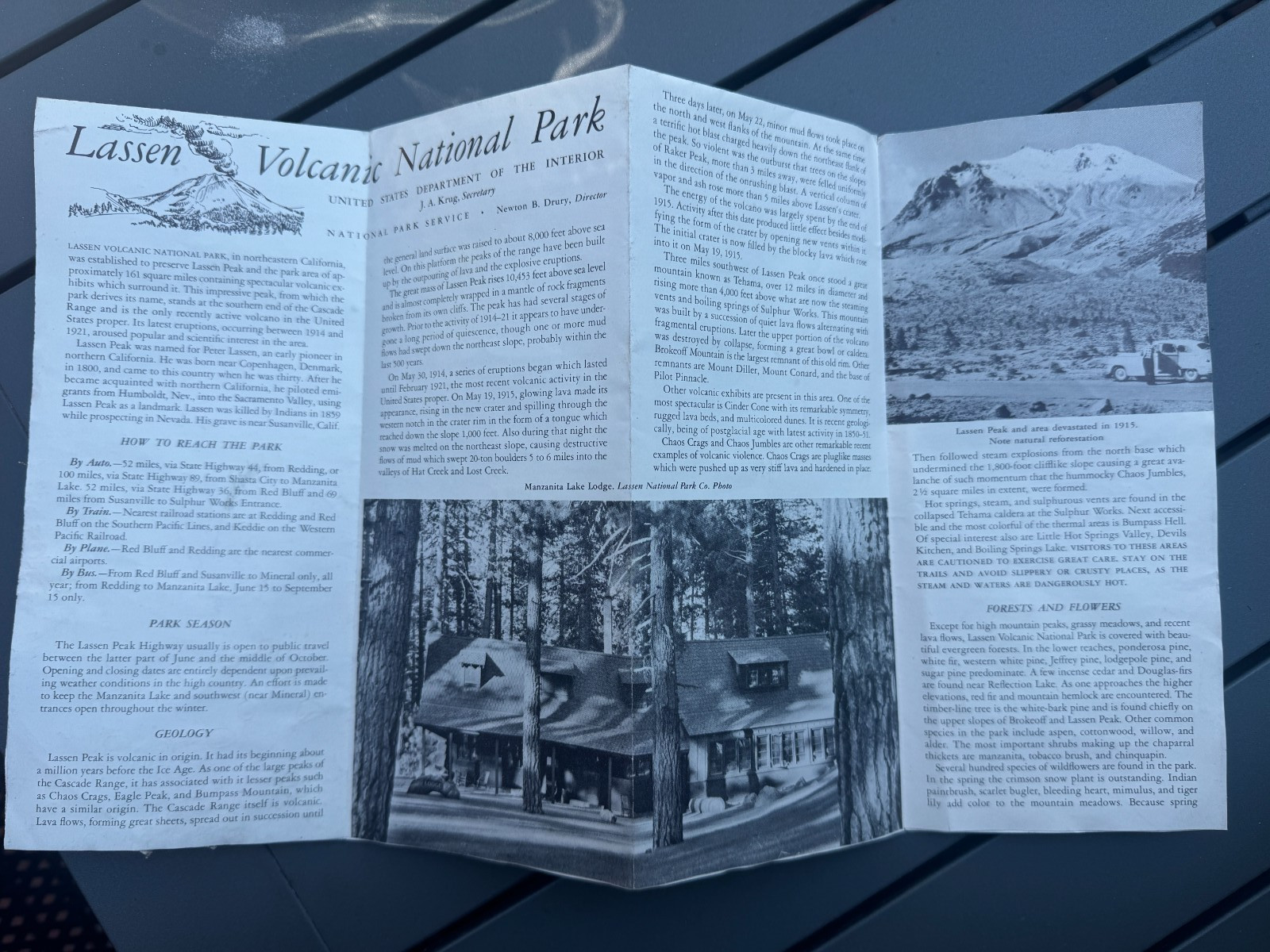 Vintage 1949 Lassen Volcanic National Park Brochure Map NPS Dept of Interior