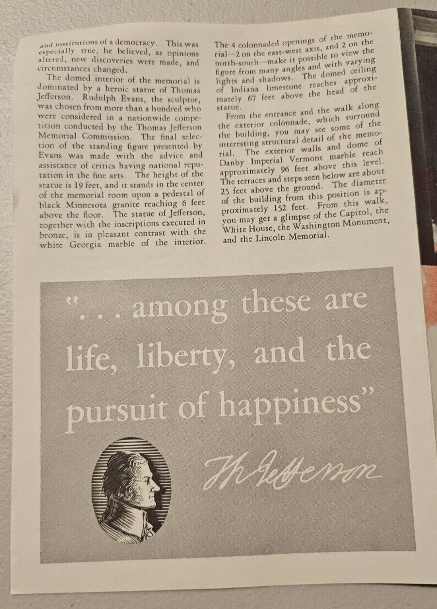 Official 1961 National Park Service JEFFERSON MEMORIAL Pamphlet Washington D.C.