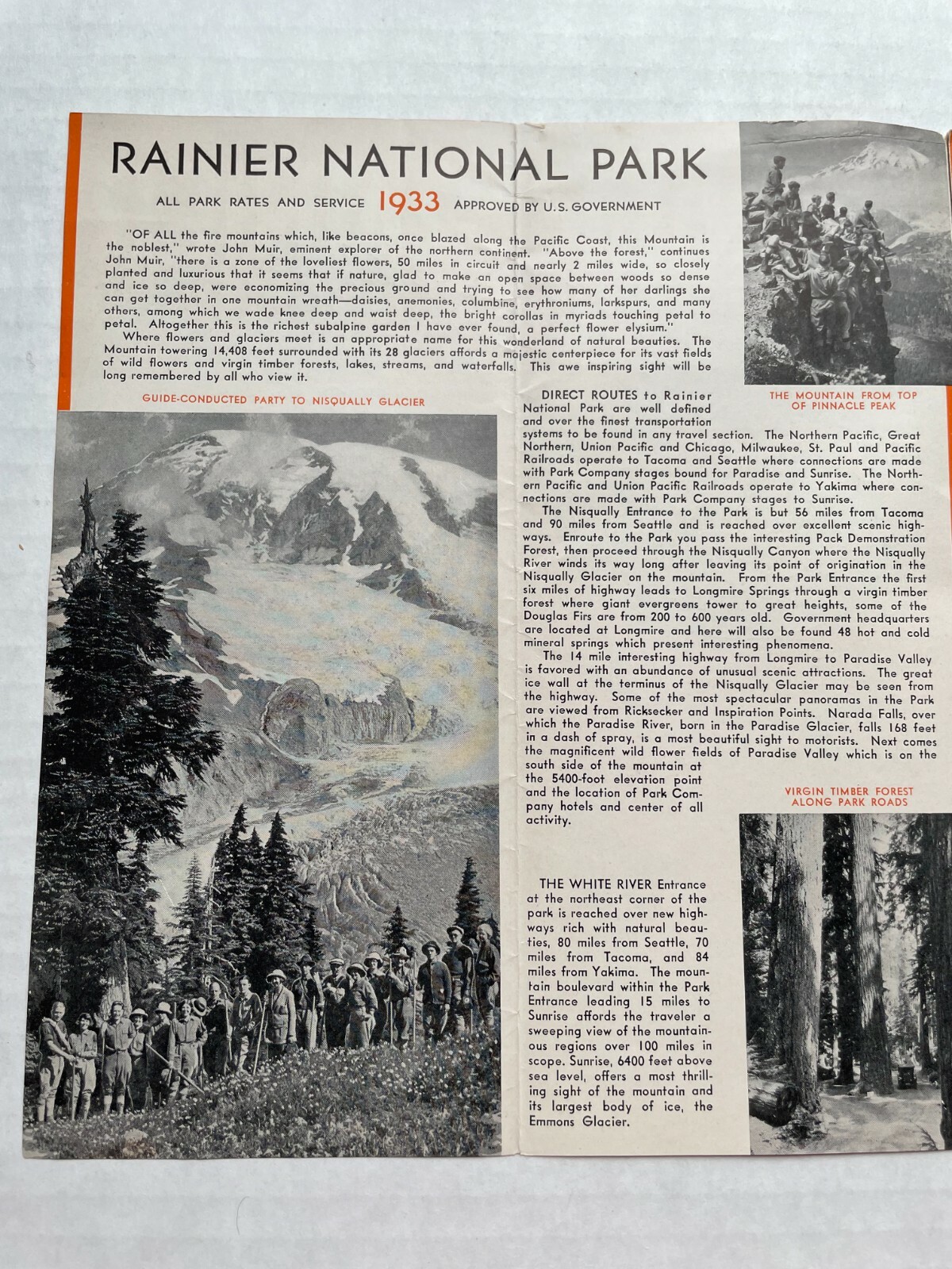 1933 Travel Brochure for Rainier National Park in Washington Great Old Pics