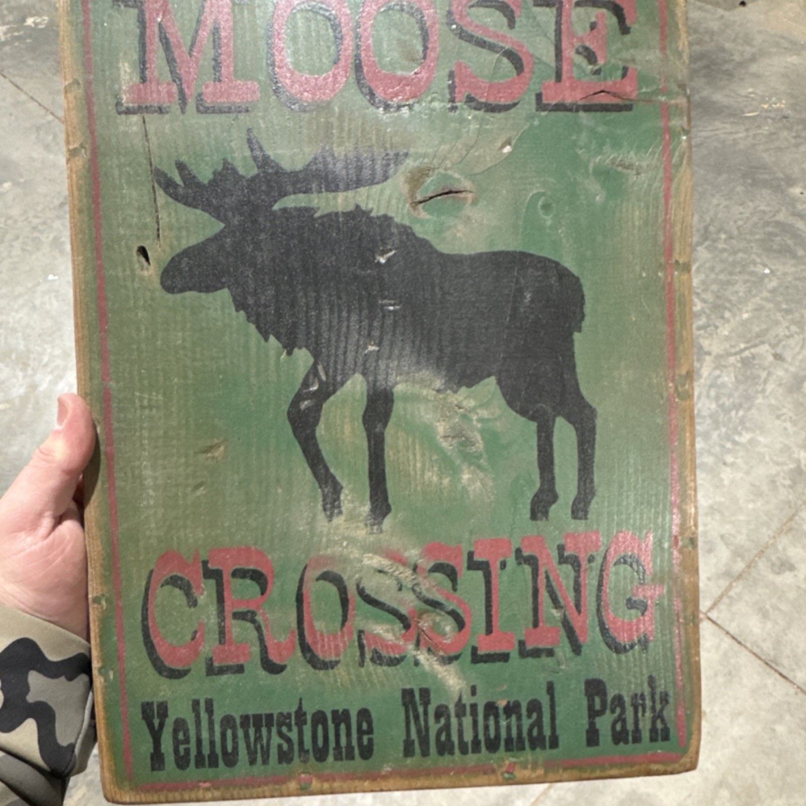 Fred Harvey Moose Crossing Yellowstone National Park Handcrafted Wooden Sign