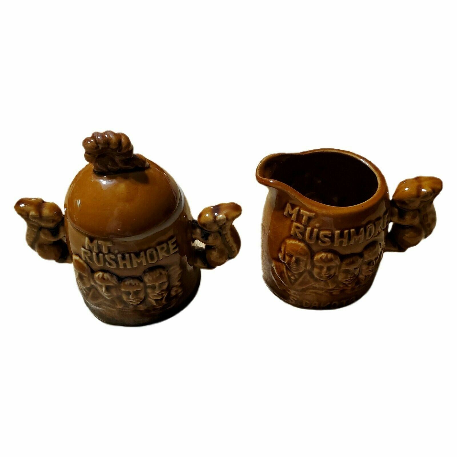 MT RUSHMORE South Dakota Ceramic NATIONAL Park Creamer Sugar Tourism Vintage