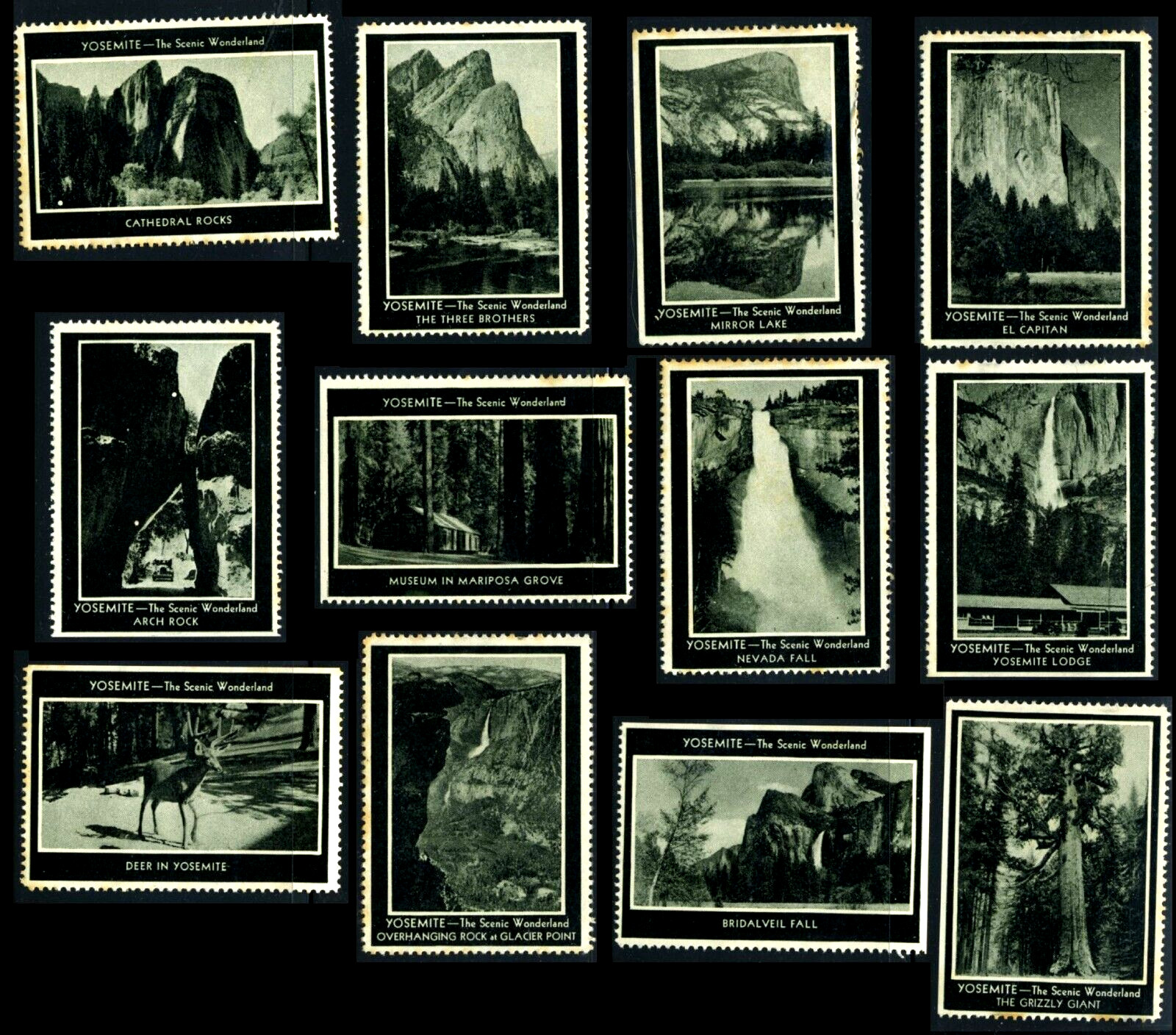 YOSEMITE NATIONAL PARK ~24 Different Poster Stamps~ Scarce & Historic Set, 1925