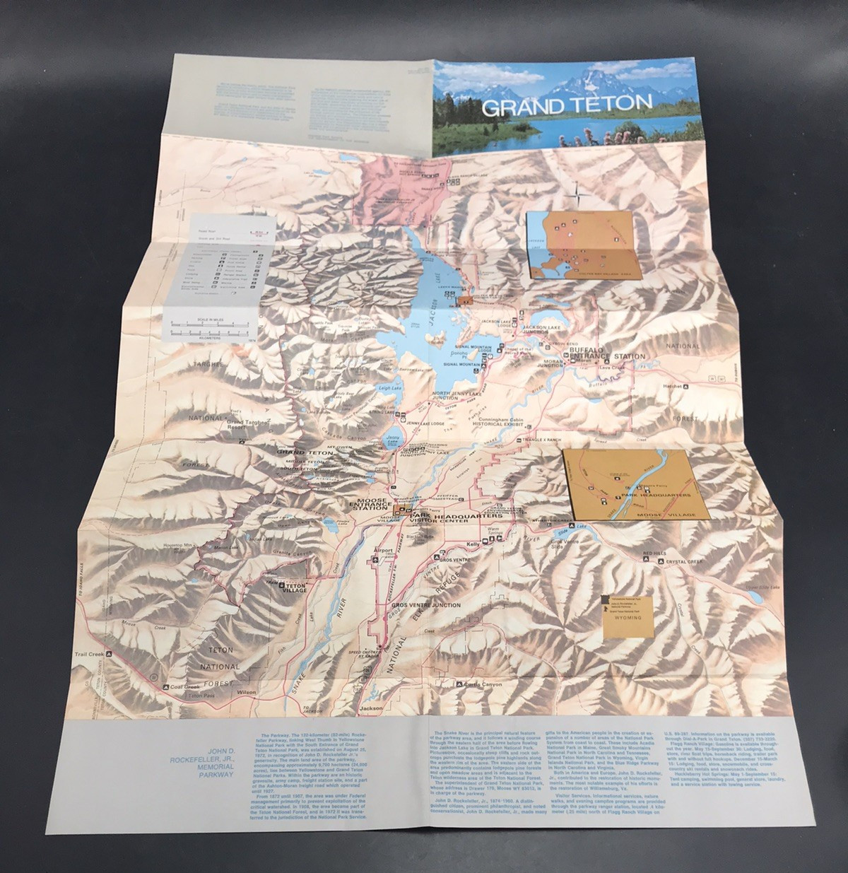 1977 GRAND TETON National Park Map & Brochure US Dept of Interior Vintage