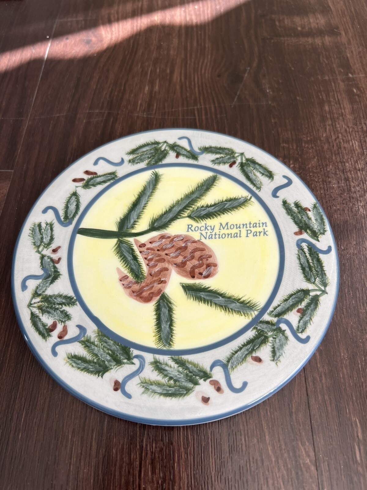 Rocky Mountain National Park Painted Trivet Wall Hanging 6” Pinecones Pine Trees