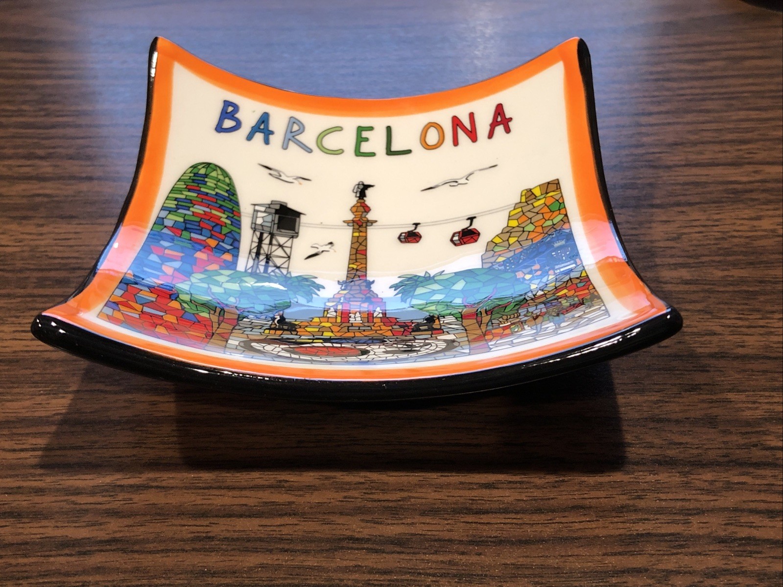 Vintage Ceramic Souvenir Trinket Dish BARCELONA Spain Ole Mosaic 11cm
