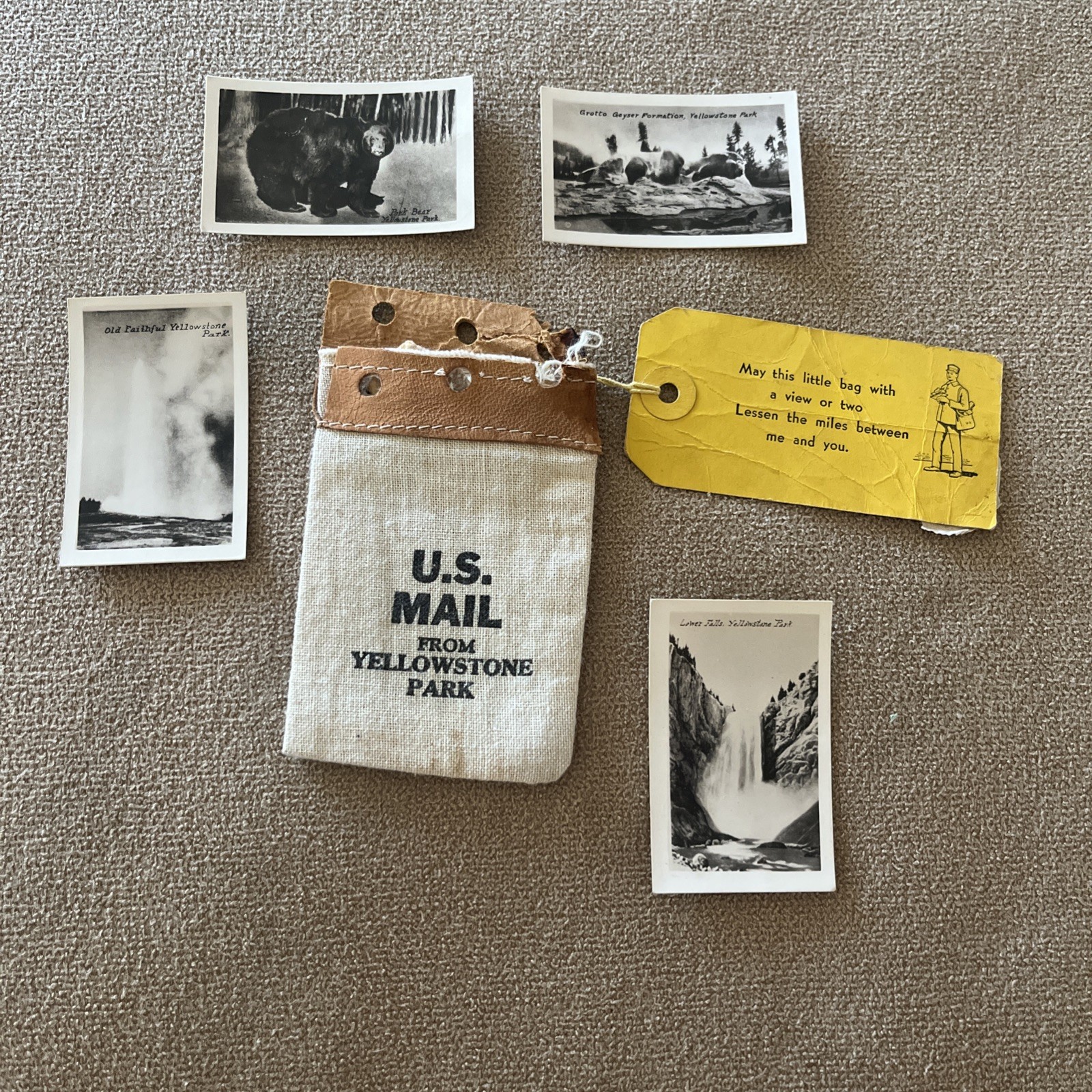 US Mail POUCH From Yellowstone Park With 4 Original Photos And 1 Cent Stamp