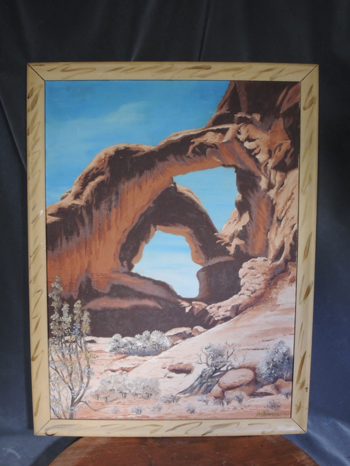 Vintage Signed 1938 Oil Painting of the Double O Arch, Arches National Park Utah