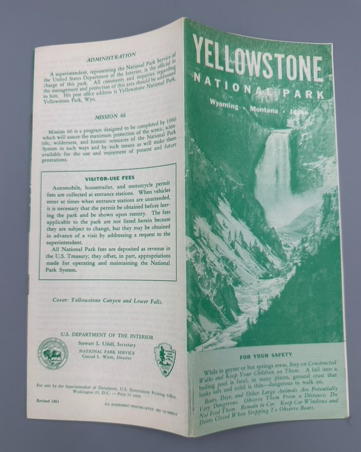 1961 YELLOWSTONE National Park Service Travel BROCHURE Wyoming Montana Idaho