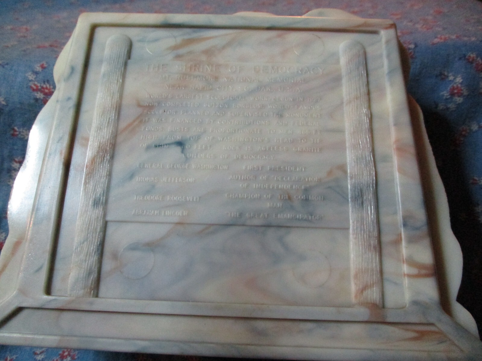 Vintage Plastic Mt. Rushmore Bank Book End Closure Turns Information on Back