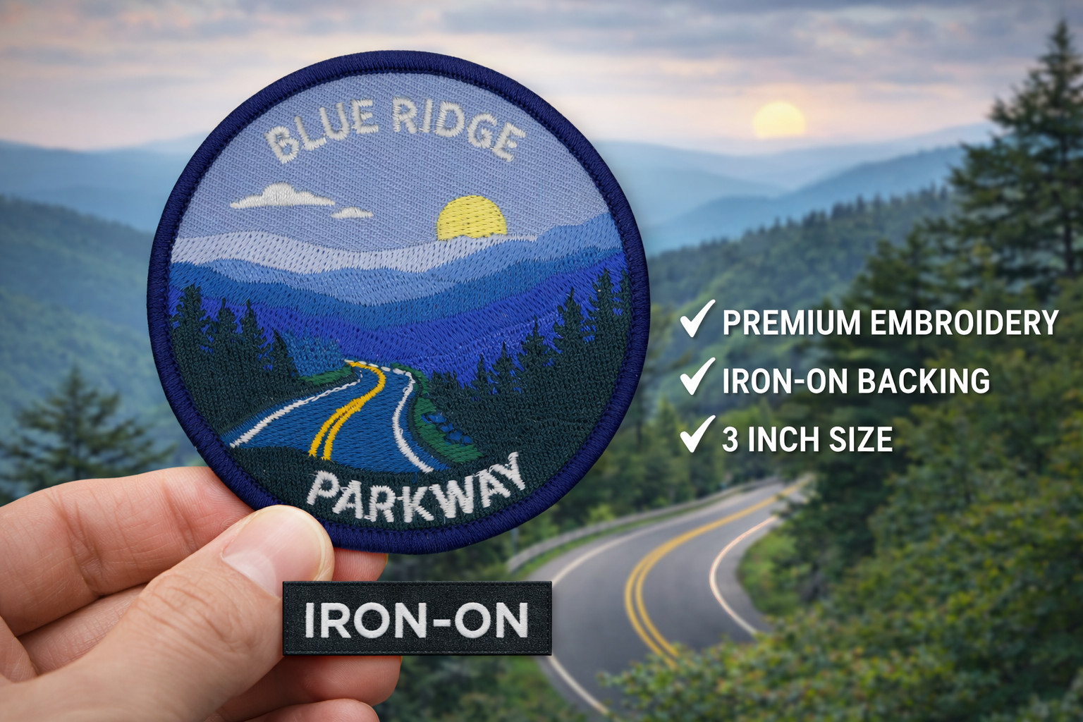 Blue Ridge Parkway Patch Iron On 3 Inch Embroidered Sew On Badge Sourvenier