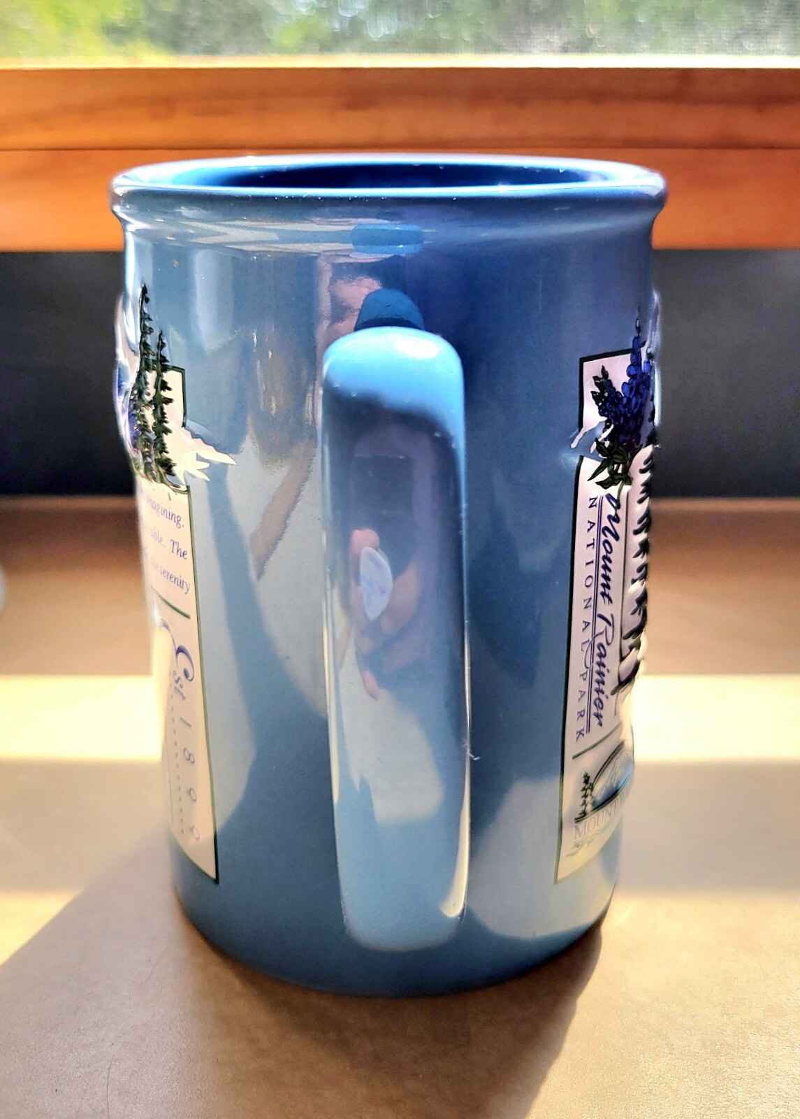 Mount Rainier National Park 14oz Souvenir Poem Coffee Mug Cup Blue Vtg 1990s