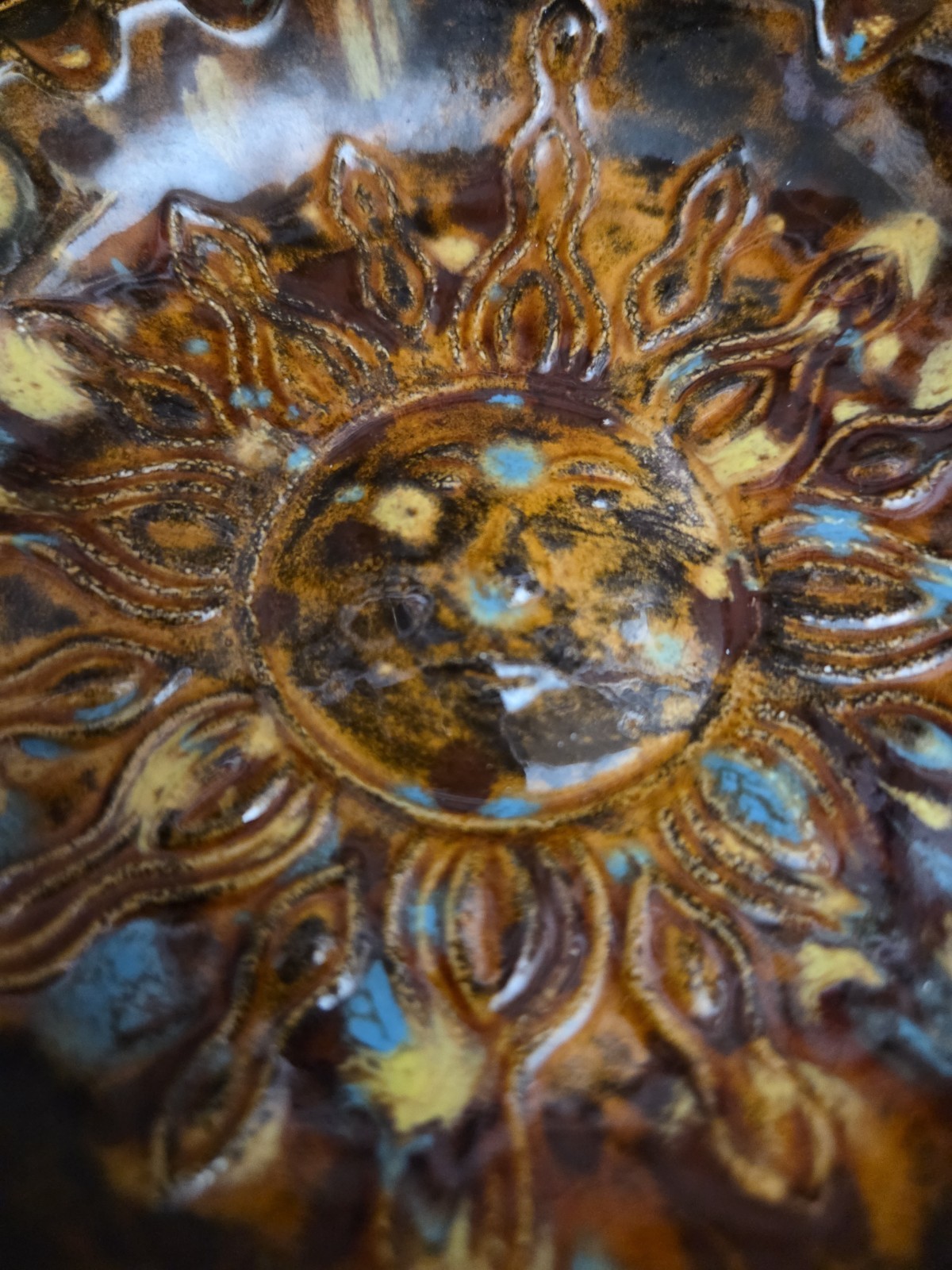 Vintage Ashtray 70s Sun Face Ceramic Ashtray.