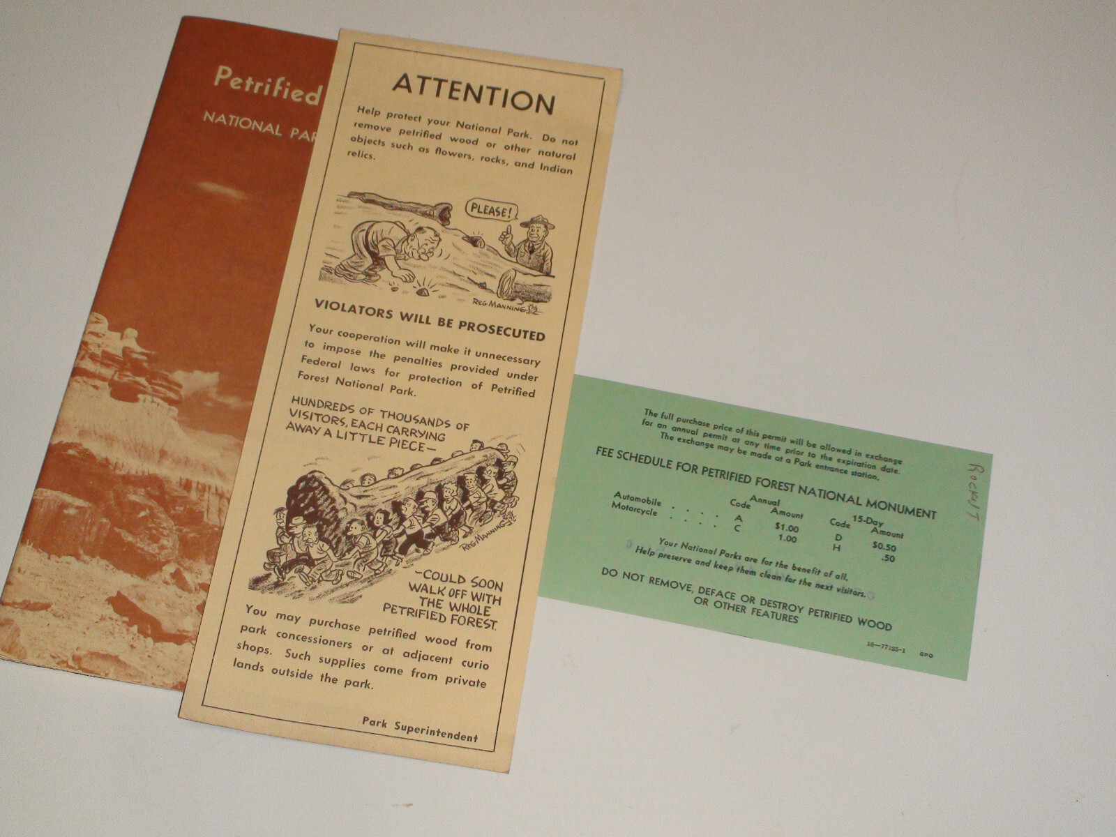 1963 Petrified Forest National Park Arizona Brochure w/ stamped 15 day permit
