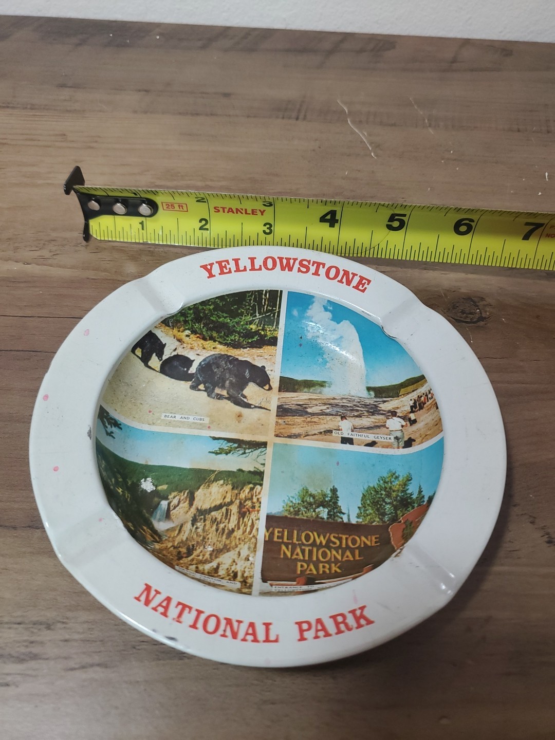 Vintage 5 1/2” Metal Tin Yellowstone National Park Souvenir Ashtray Hong Kong