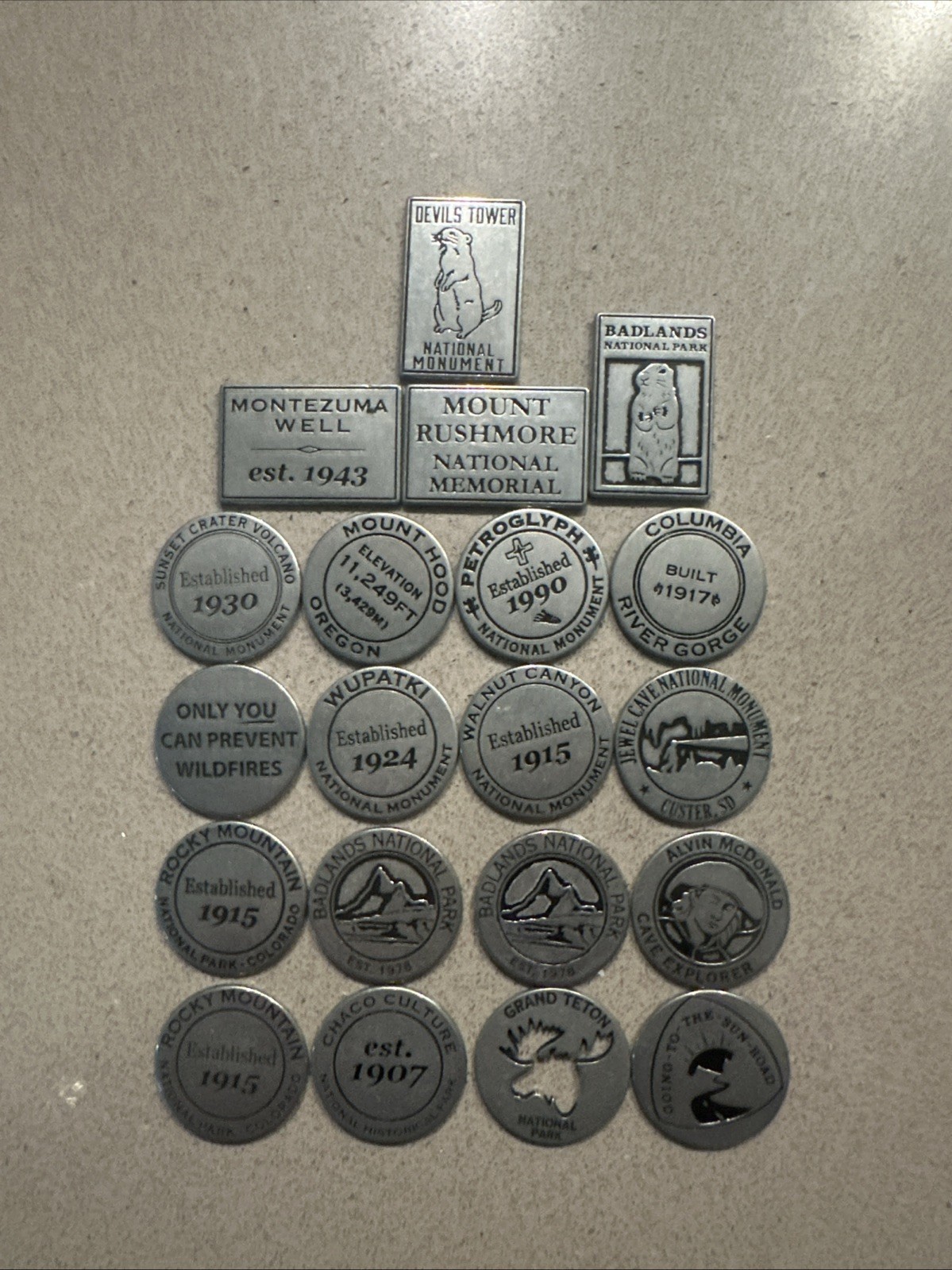 Lot of 20 Different NPS National Park/Monument Collectible Tokens Coins