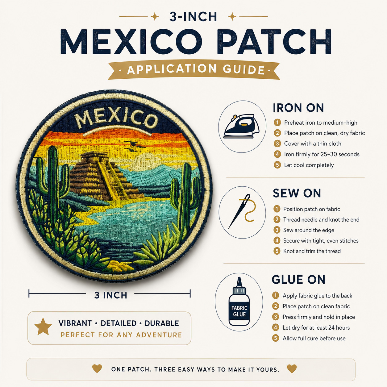 Chichen Itza Mexico Patch 3″ Iron On Embroidered Pyramid Travel Souvenir