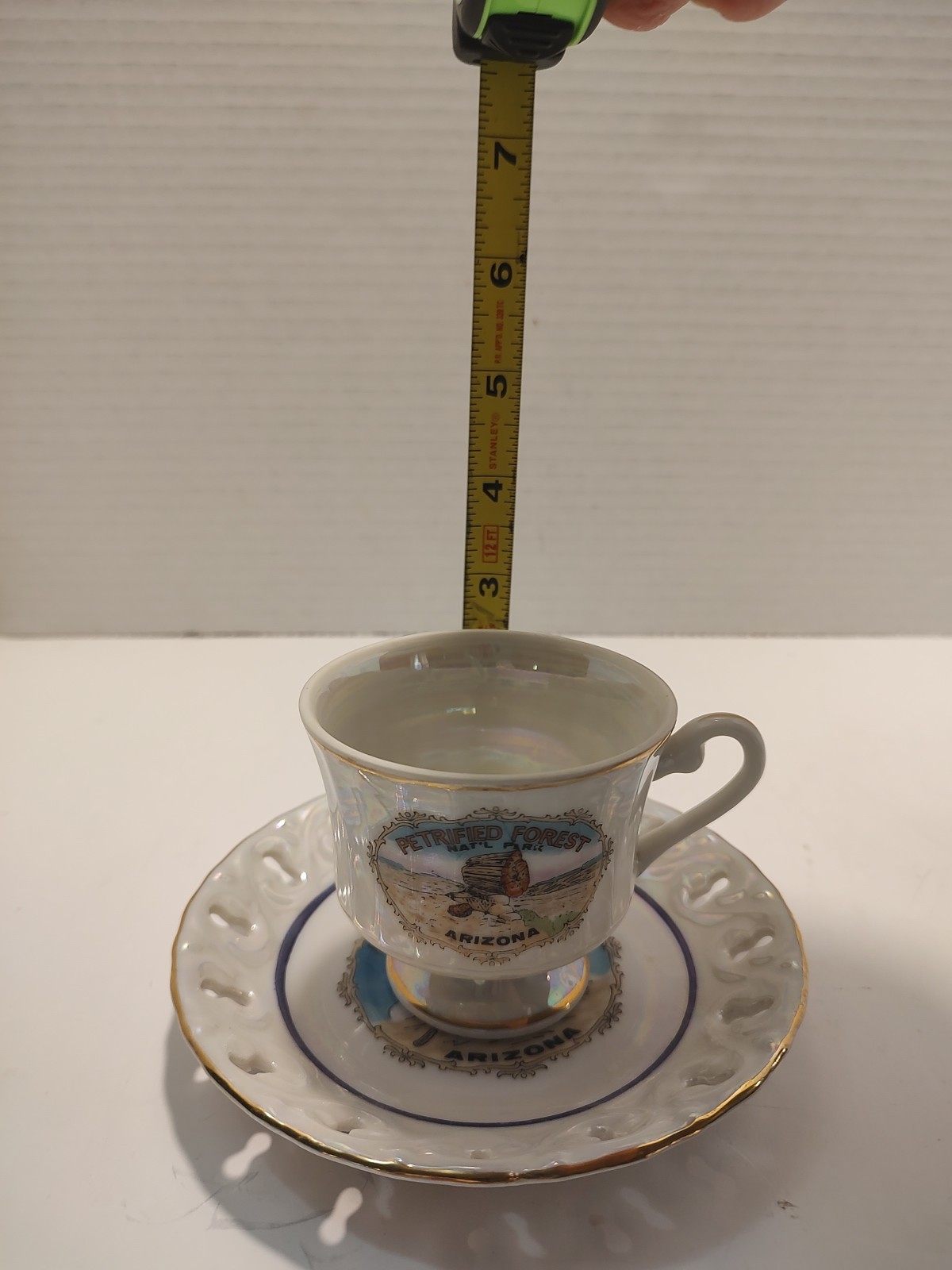 🔥 Vintage Petrified Forest Nat’l Park Souvenir Teacup & Saucer Pearlescent