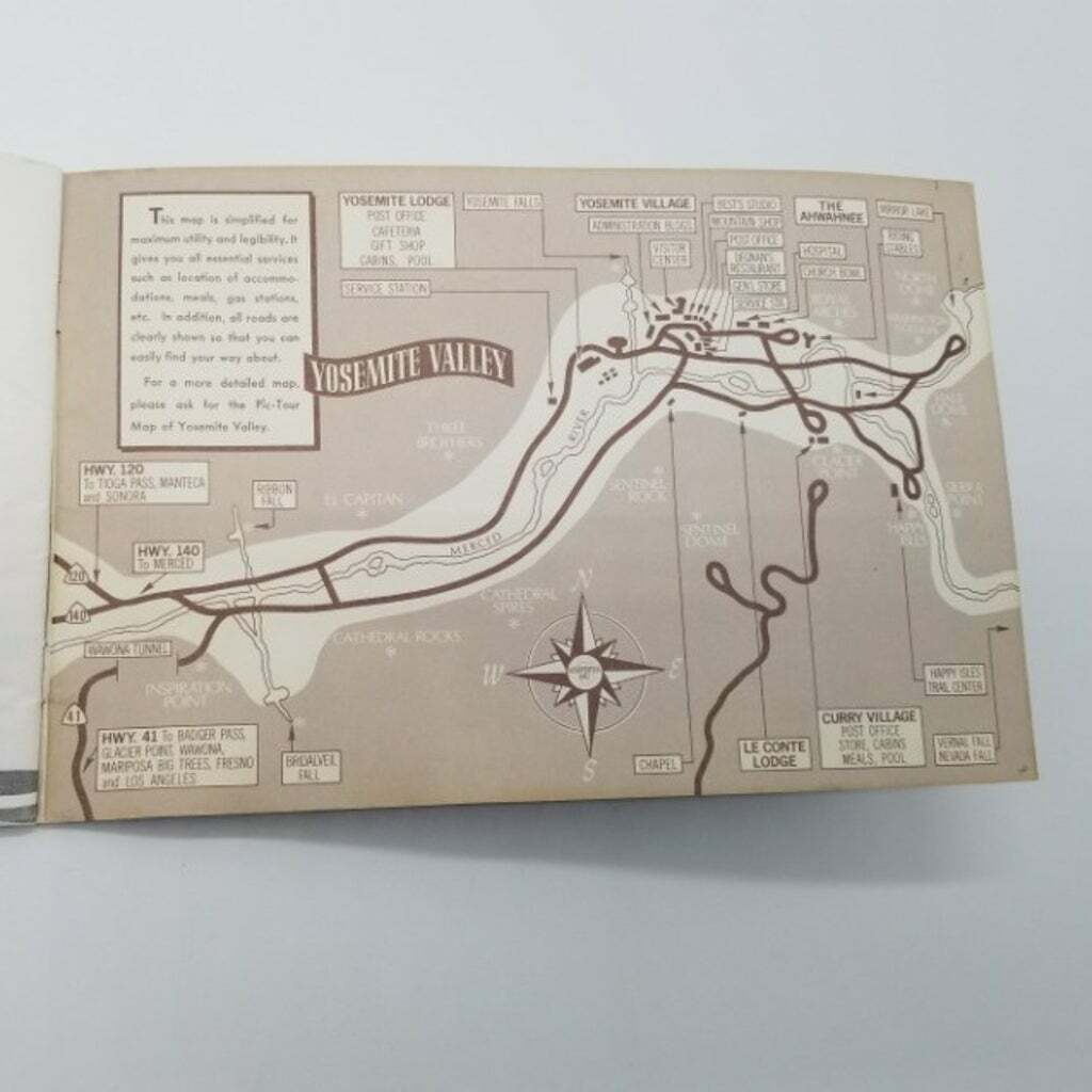 Yosemite Souvenir Book Vintage 50s All in Natural Color Pictures Map
