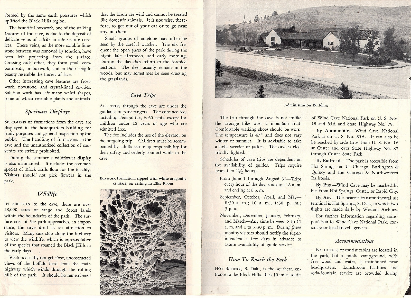 Wind Cave National Park South Dakota 1952 Circular Photos Map Underground Trails
