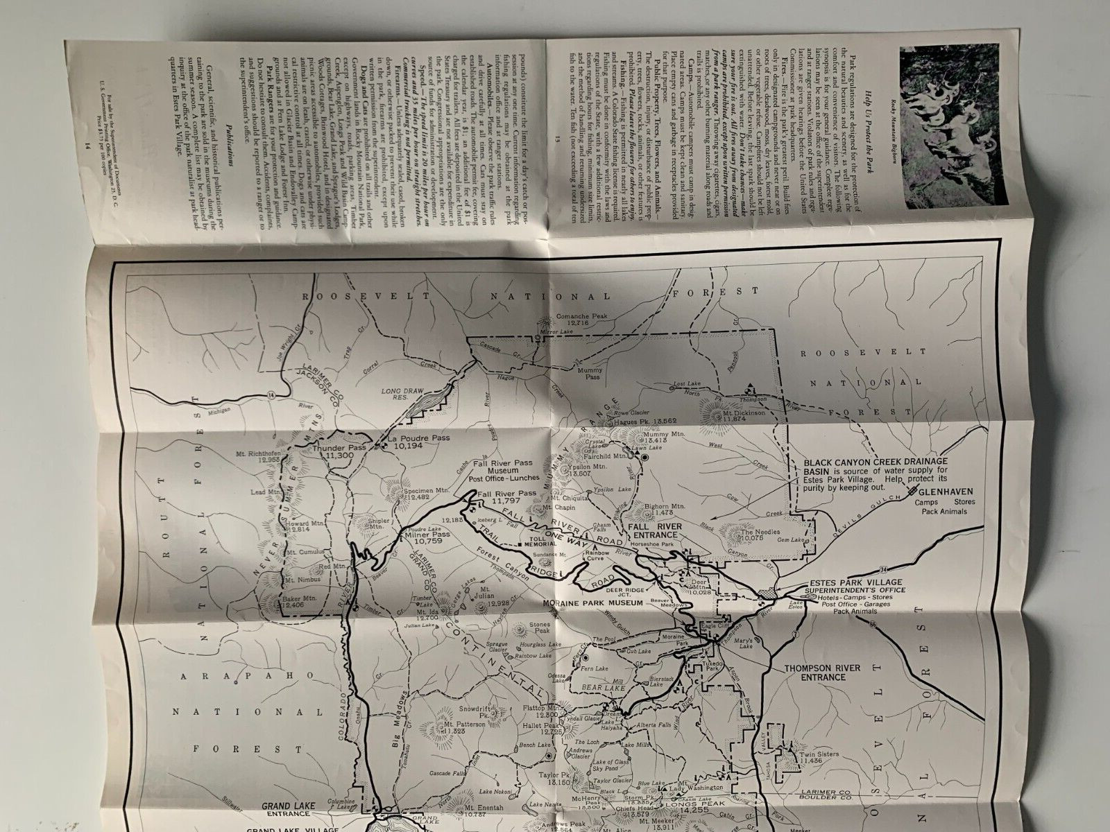 Vintage 1951 Colorado Rocky Mountain National Park Brochure Map illustrated