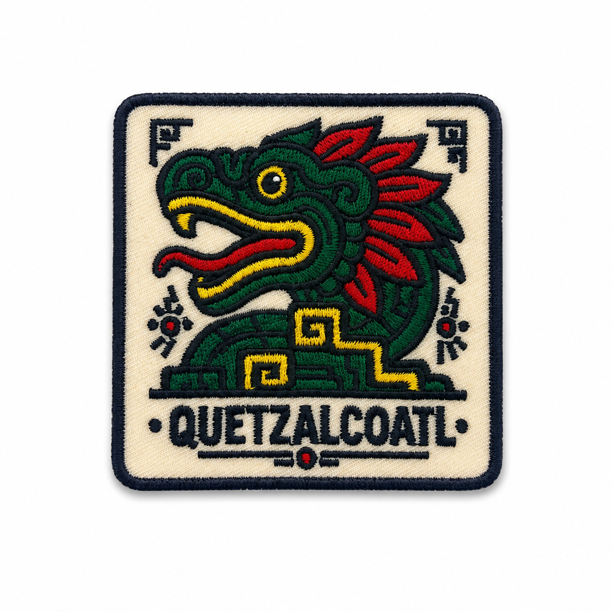 Quetzalcoatl Aztec Feathered Serpent 3 Inch Iron-On Embroidered Patch