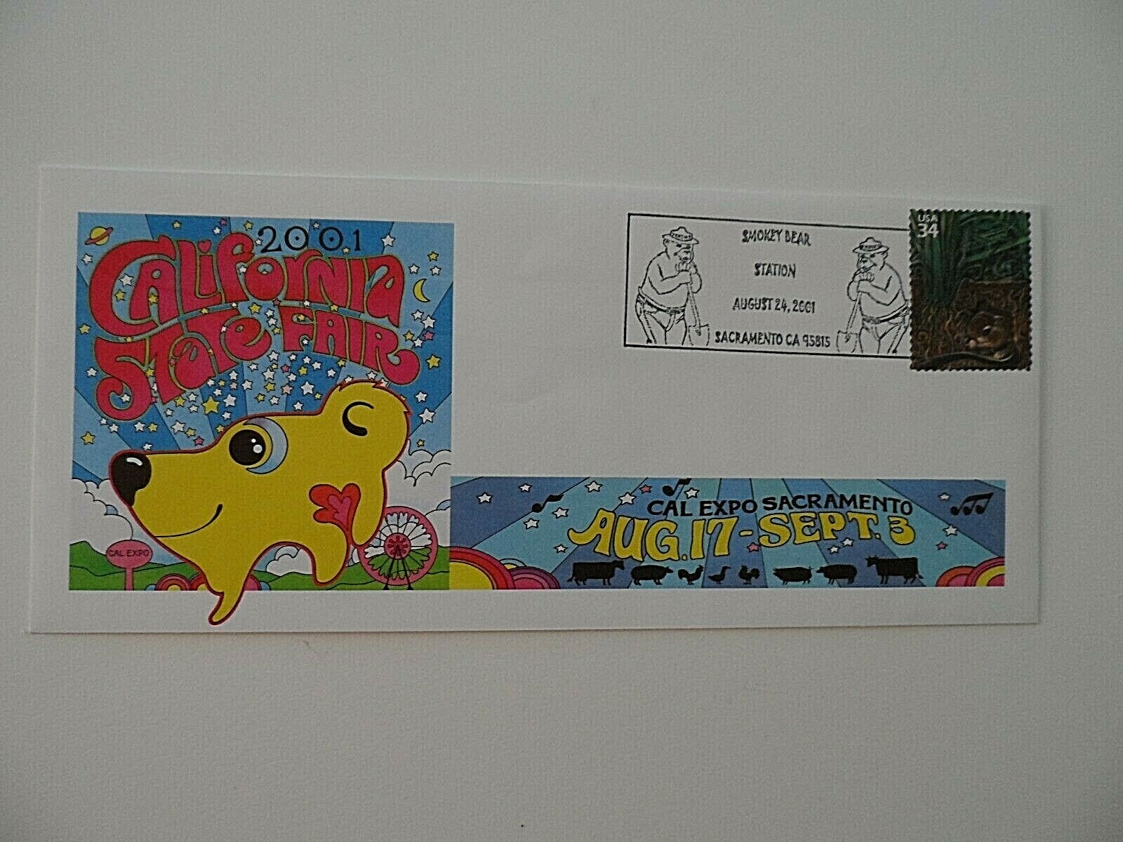 California State Fair Envelope Smokey Bear Station $ 0.34 cent Stamp Postmarked