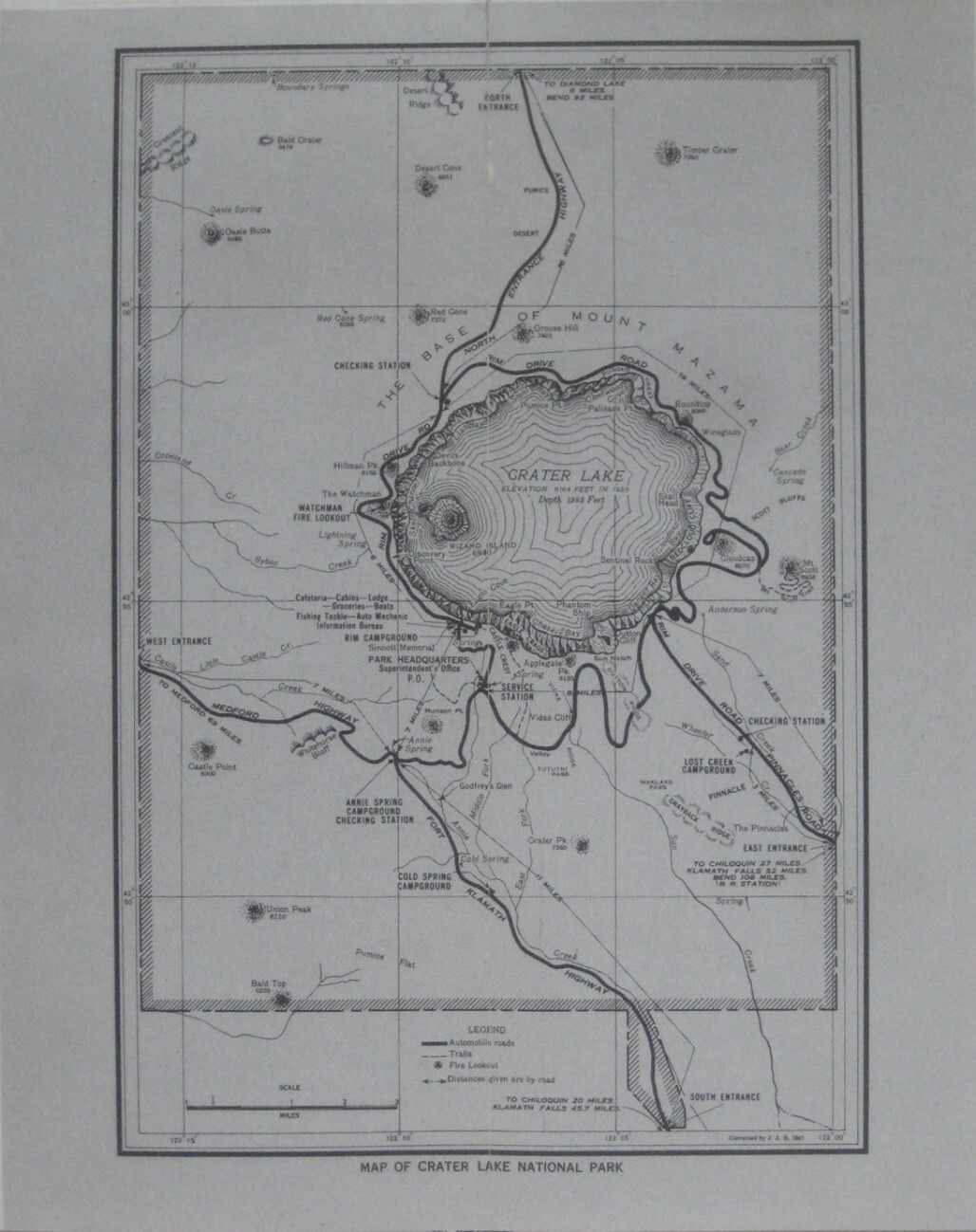 Official 1948 Map Brochure CRATER LAKE NATIONAL PARK Oregon Fire Lookouts Trails