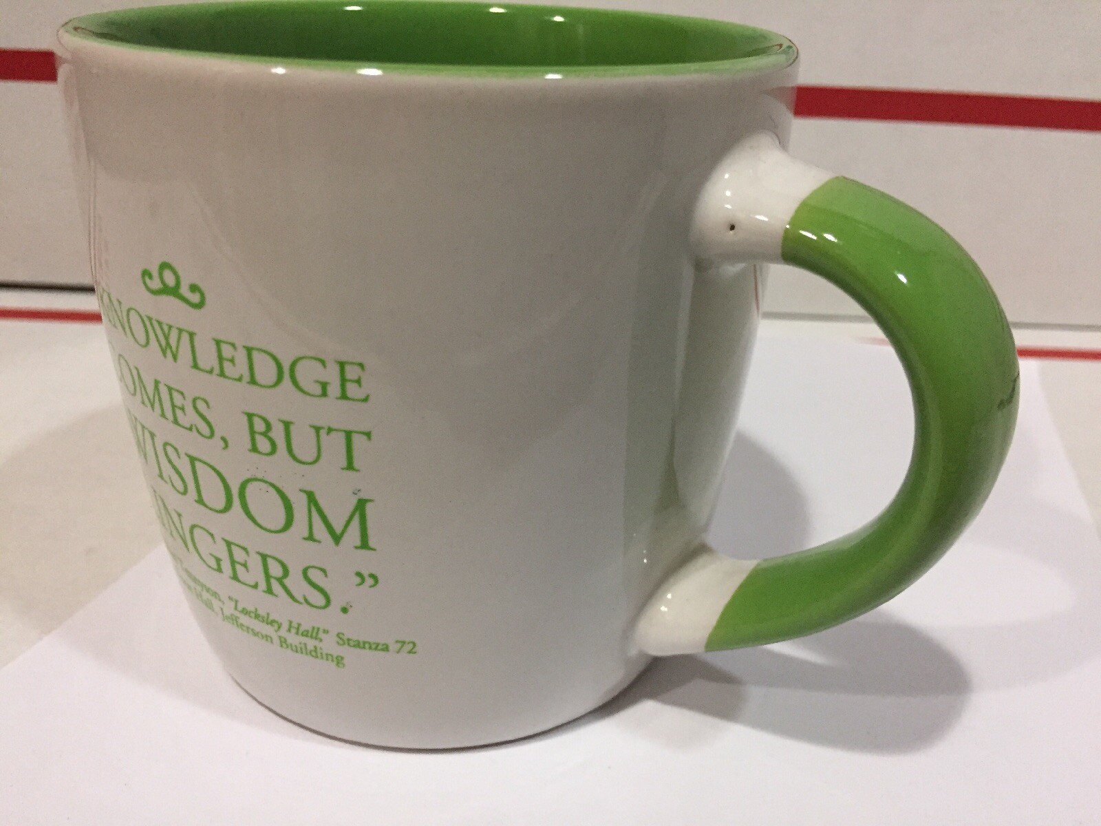 Library of Congress Books Shelves Ceramic Coffee Mug WISDOM LINGERS Tennyson