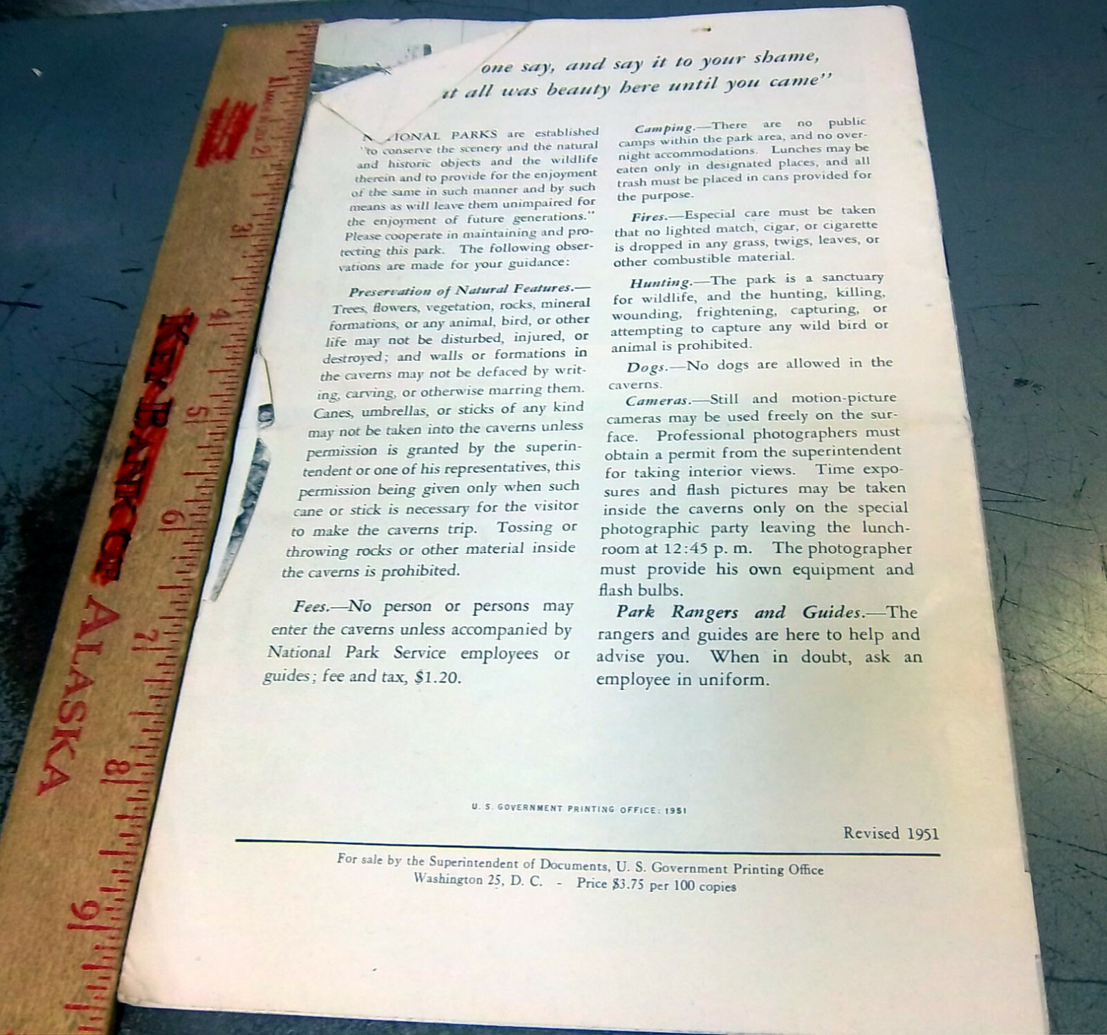 vintage 1951 Carlsbad Caverns National Park New Mexico souvenir Tourist Brochure