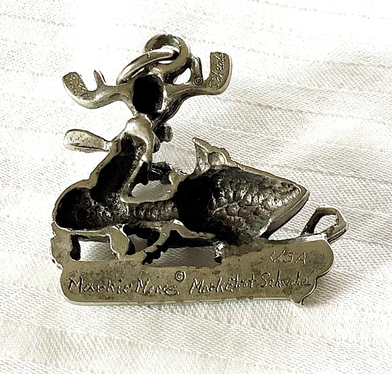 Markie Moose on Snowmobile – Yellowstone Park Souvenir Metal Pendant – 1.25″