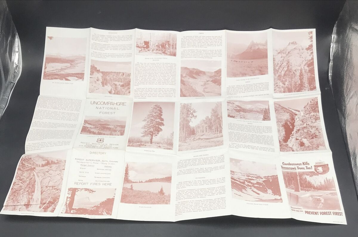 VTG 1951 Uncompahgre National Forest Colorado Map Forest Service Smokey the Bear