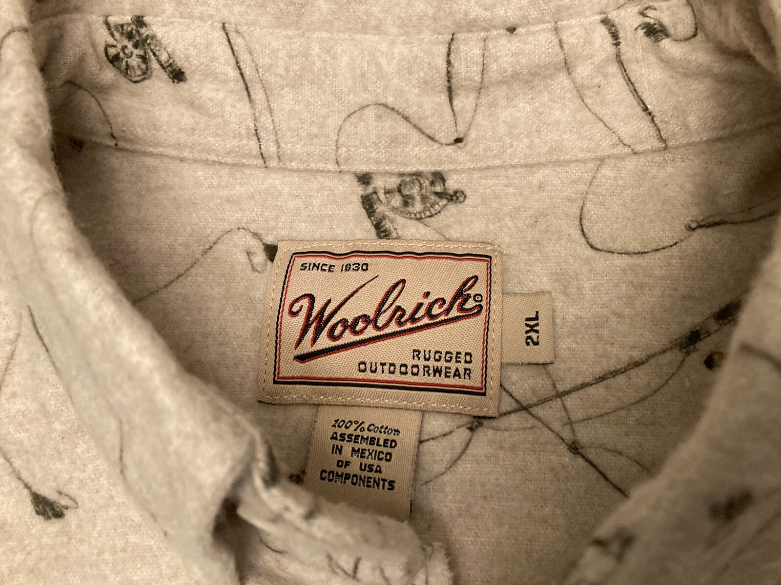 Woolrich Katmai National Park Brooks Lodge L/S Shirt Fly Fishing Rods SZ XXL