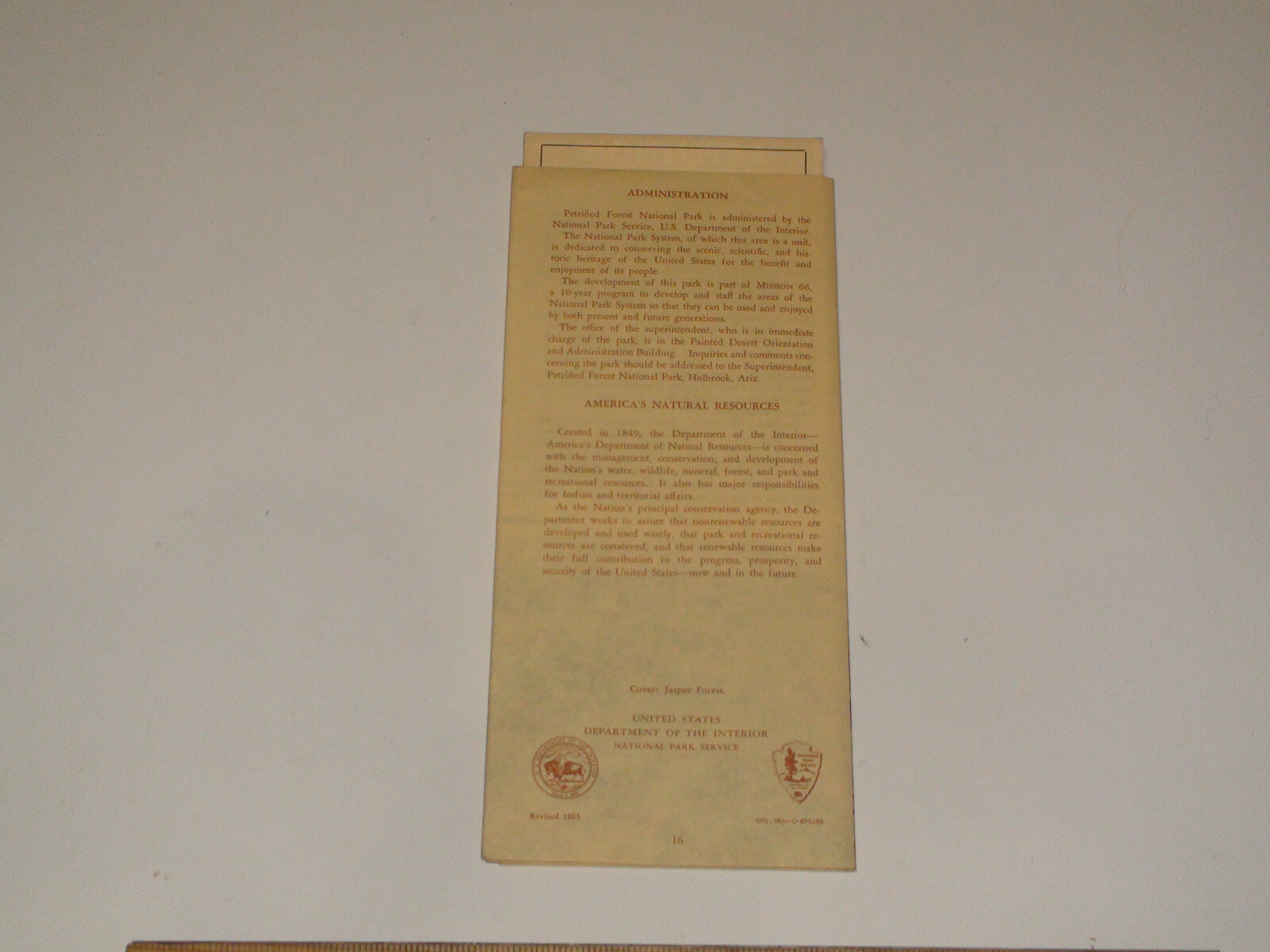 1963 Petrified Forest National Park Arizona Brochure w/ stamped 15 day permit