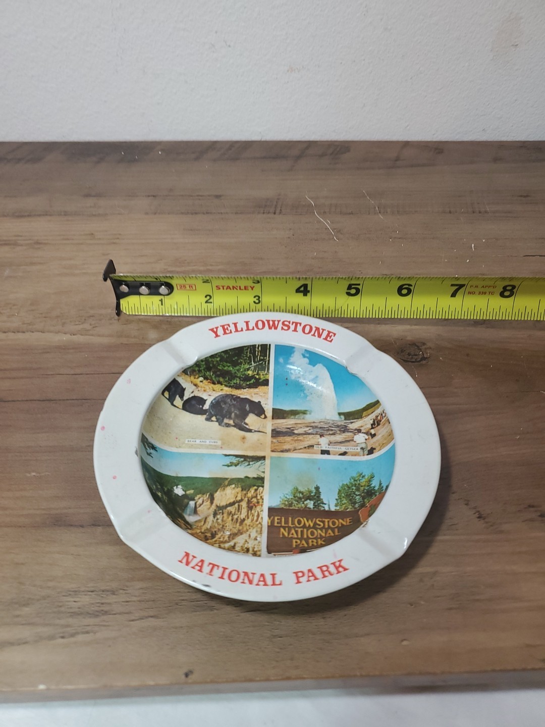 Vintage 5 1/2” Metal Tin Yellowstone National Park Souvenir Ashtray Hong Kong