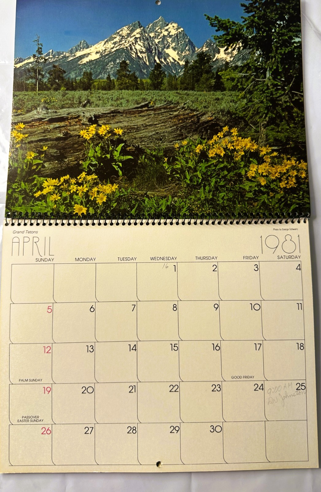 1981 Yellowstone & Grand Teton National Parks Wyoming Color Calendar Spiral Hang