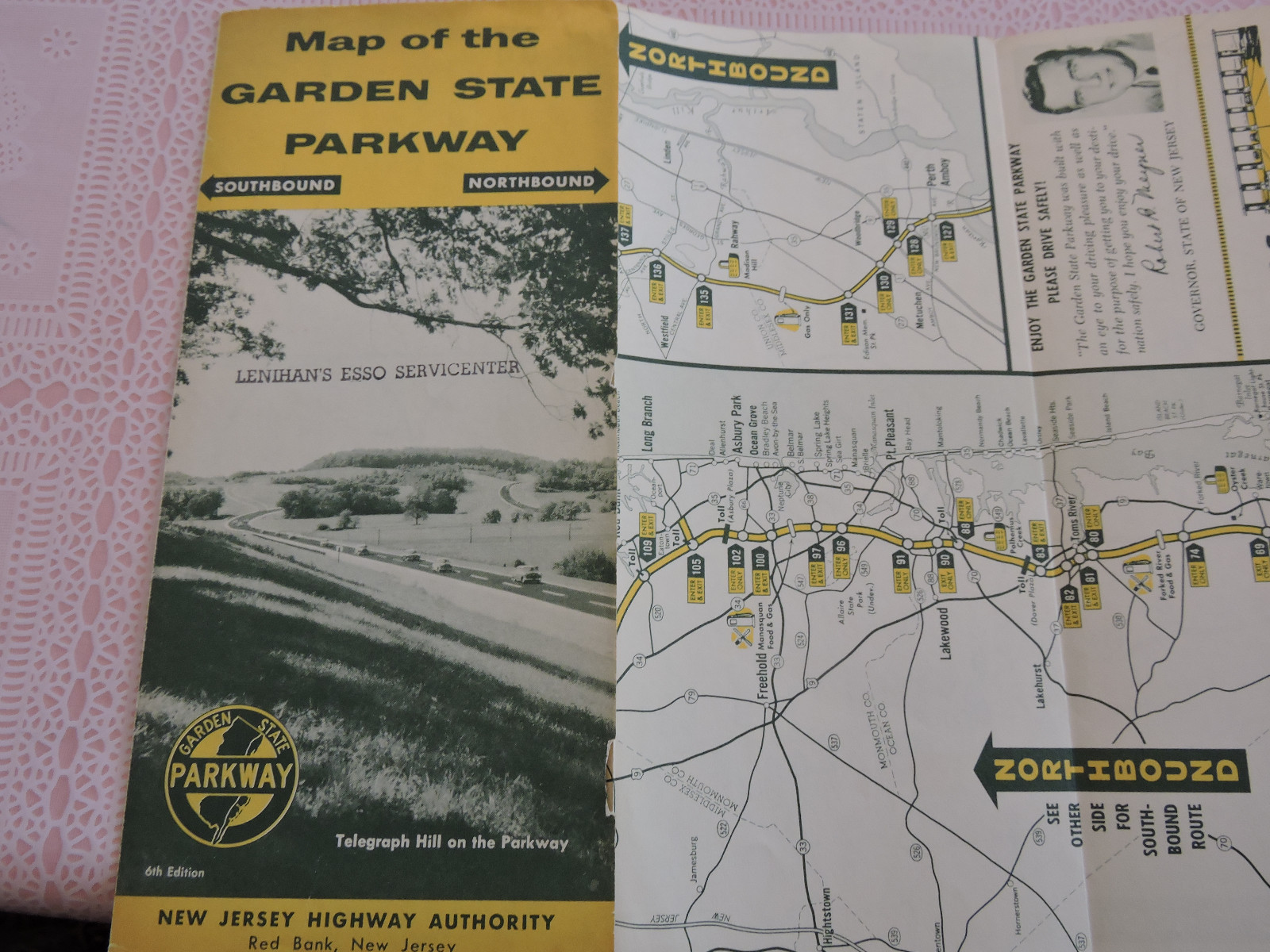 1956 Original Brochure Garden State Parkway GSP NJ Roadmap Delaware 28″ Long!