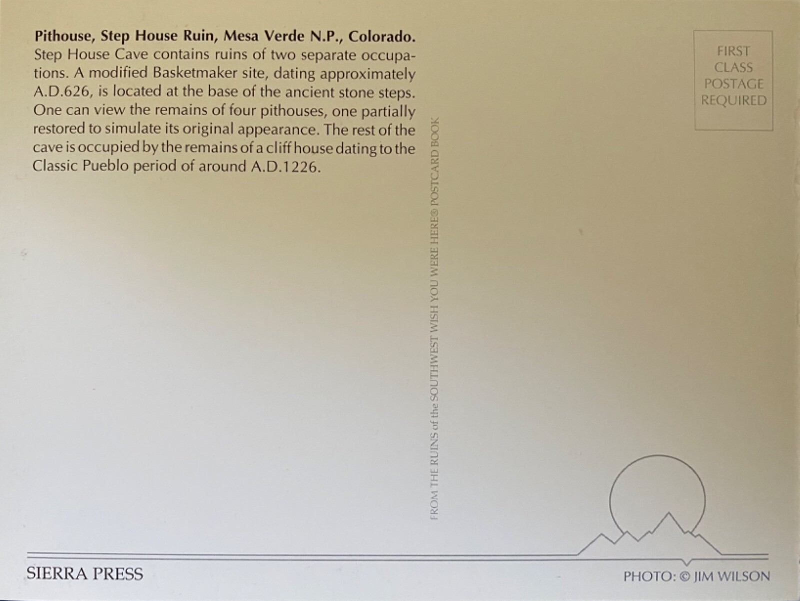 Pithouse/Step House Ruin in MESA VERDE National Park, Colorado – Postcard