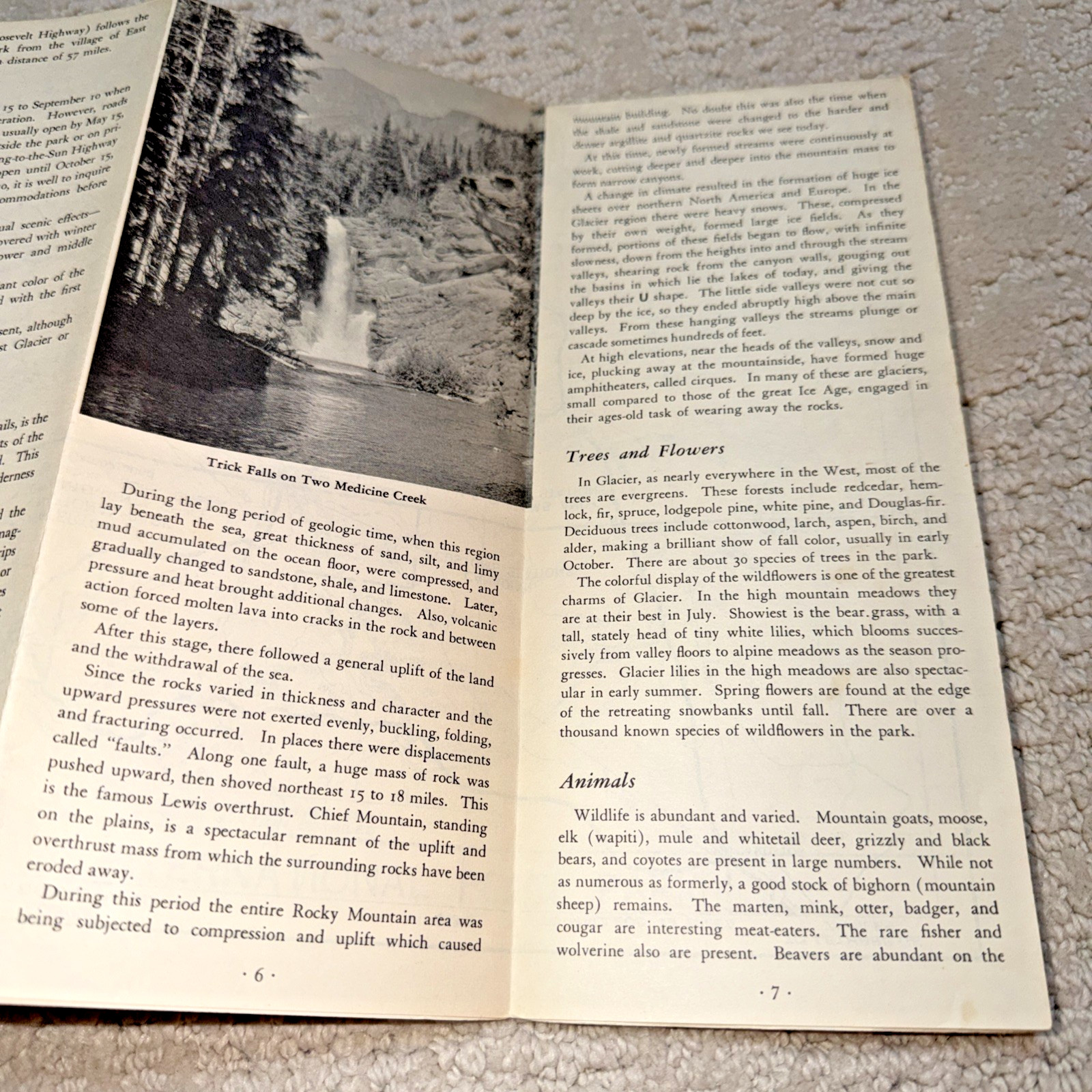 1950s GLACIER NATIONAL PARK Pewter BEAR KEYCHAIN / FOB & Brochure / Map