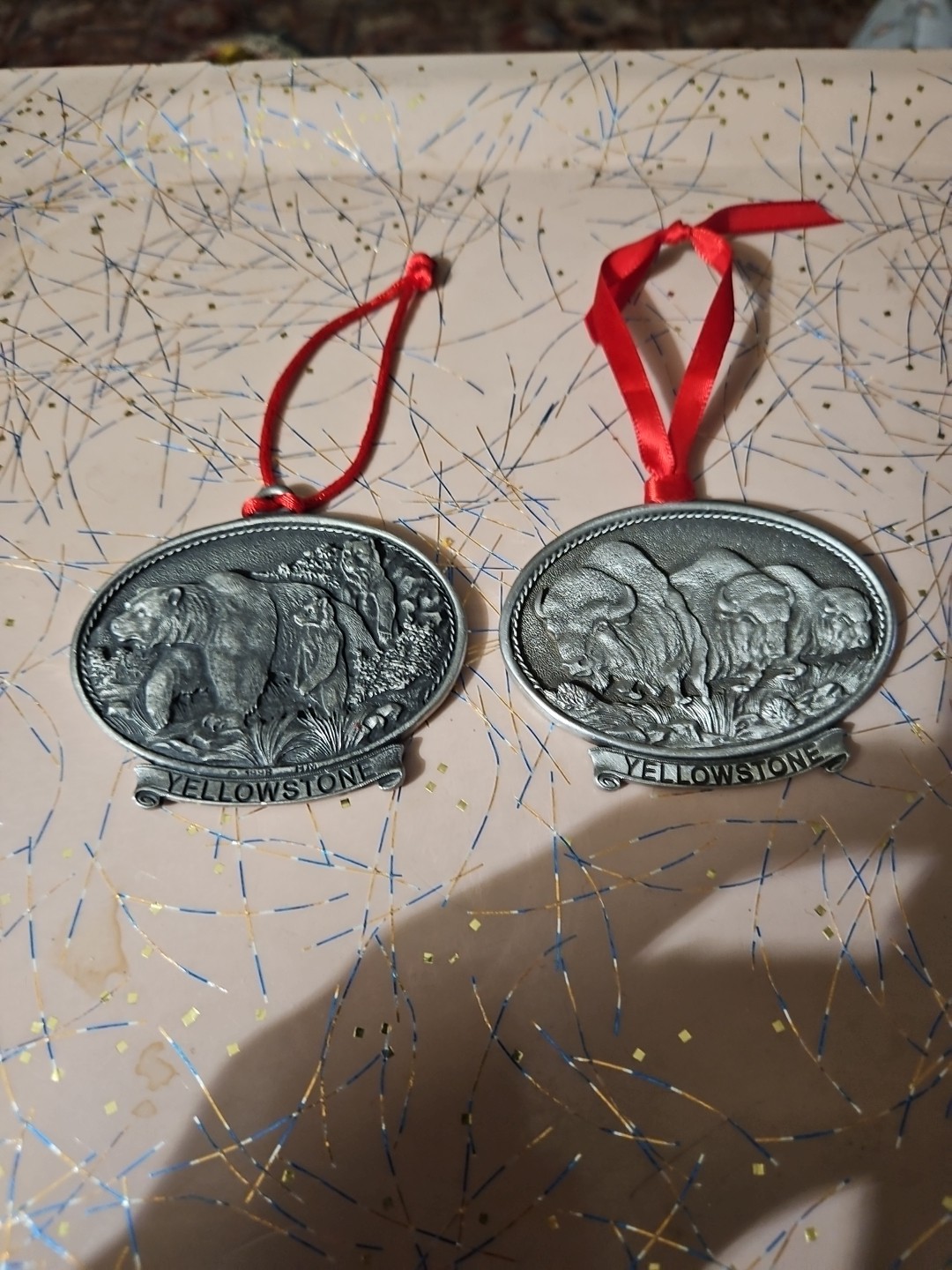 Yellowstone Natl Park Pewter Ornaments – BISON /BEAR/MOOSE Doublesided