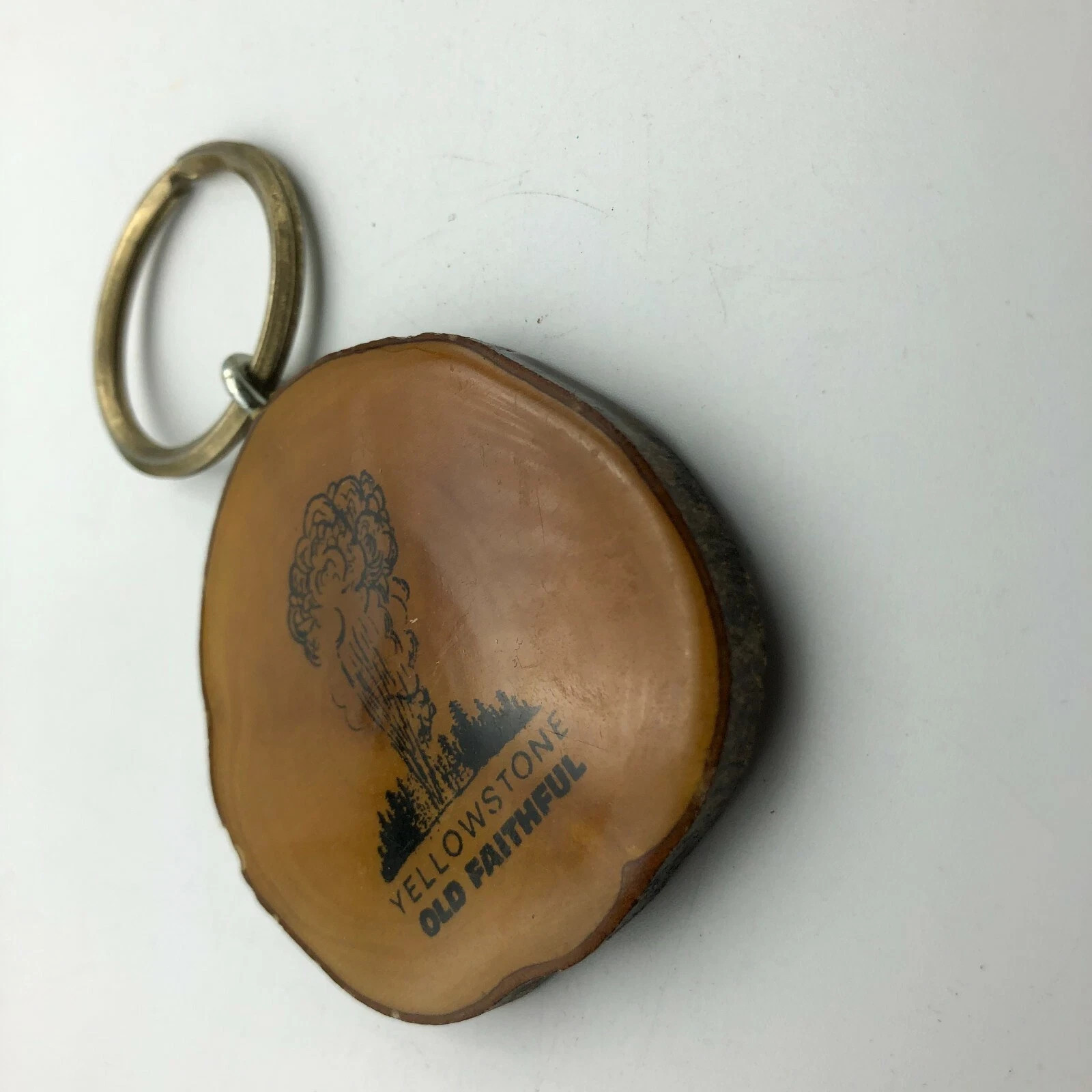 Yellowstone Fob Old Faithful Keychain Keyring Geyser Lacquered Branch Vintage